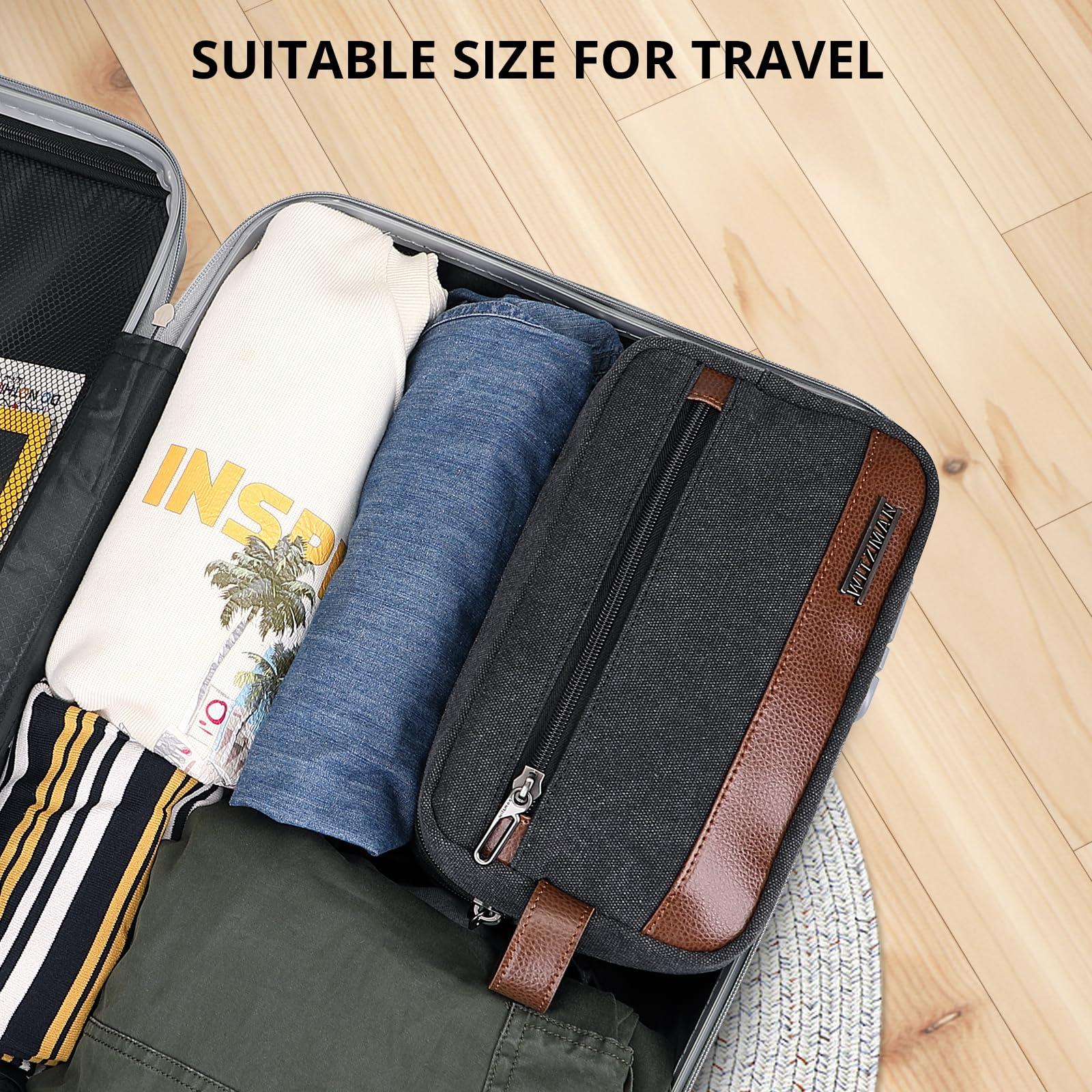 WITZMAN WITZMAN Canvas Toiletry Bag for Men Hanging Dopp Kit Organizer Water-resistant Travel Toiletries bag Men Bathroom Bag with Wet Pocket(A8001 Black)