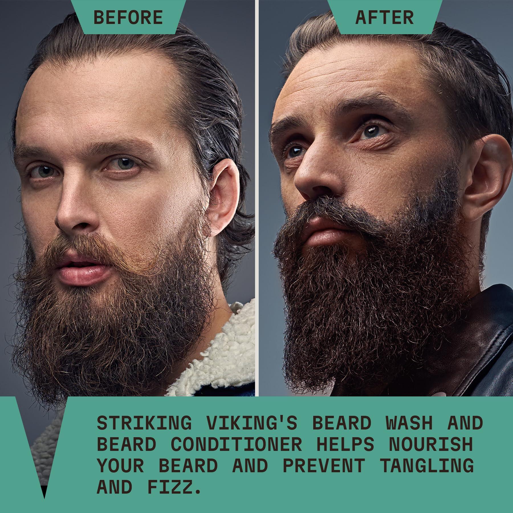 Striking Viking Striking Viking Beard Wash & Conditioner (Peppermint & Eucalyptus) - Paraben & Sulfate Free Beard Shampoo & Conditioner for Men with Jojoba Oil - 10oz Each Bottle