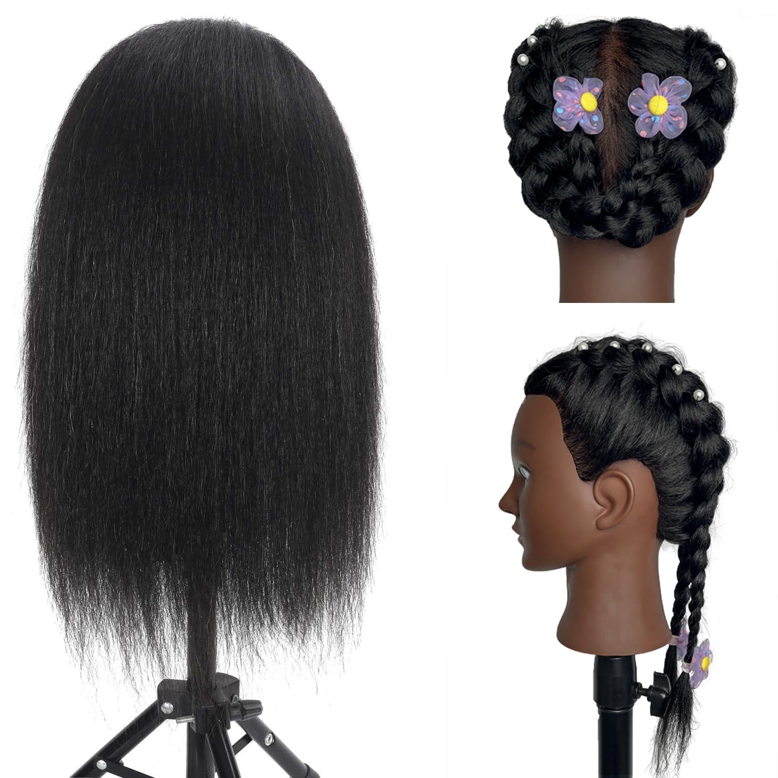 Opini Opini 16\" Mannequin Head Human Hair with 100% Real Hair Cosmetology Mannequin Doll Head for Hairdresser Practice Braiding Hairstyling with Free Table Clamp Stand (16 Inch)