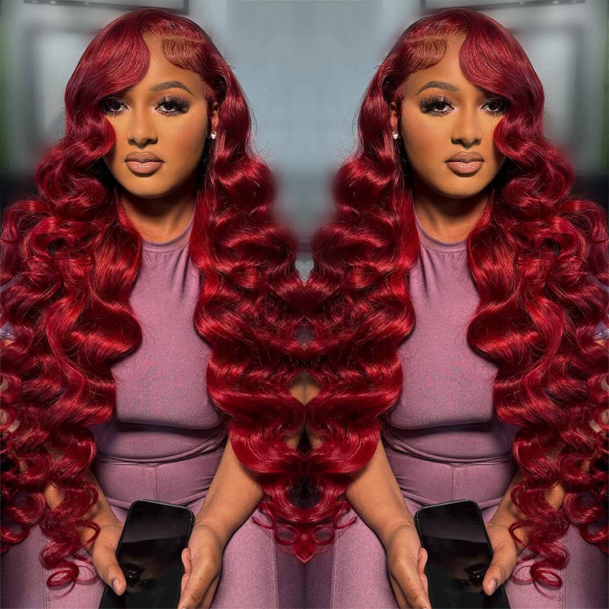 magicjoy magicjoy 99J 13x6 HD Lace Front Wigs Human Hair Pre Plucked Burgundy Lace Front Wigs Human Hair Body Wave 180% Density Glueless Red Wine Wigs for Women Human Hair Red Lace Front Wig Body Wave 24 Inch