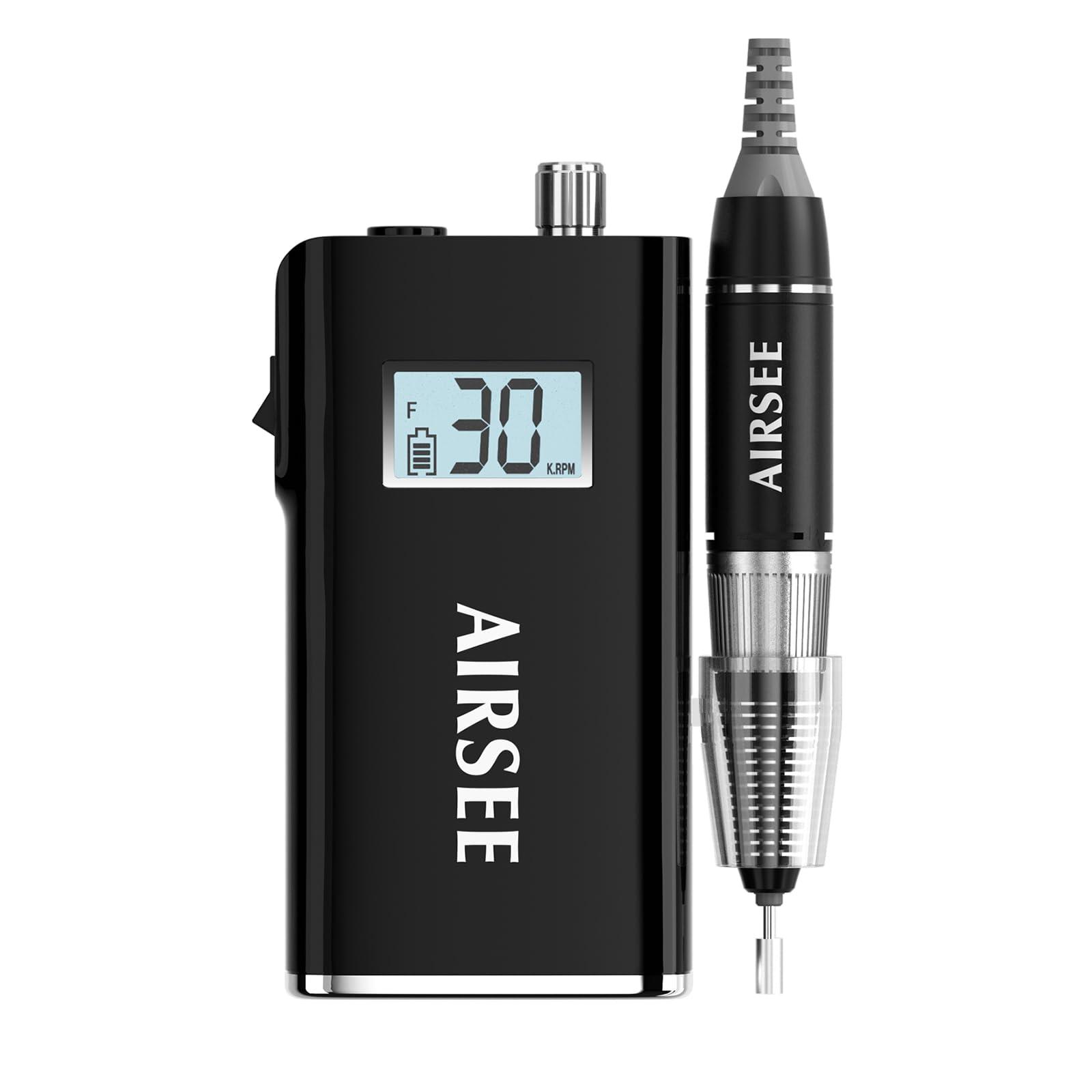 AIRSEE AIRSEE Rechargeable 30000RPM Electric Nail Drill E8 Black & AIRSEE Tungsten Carbide 5 in 1 Acrylic Nail Drill Bit Coarse-XC+C+M