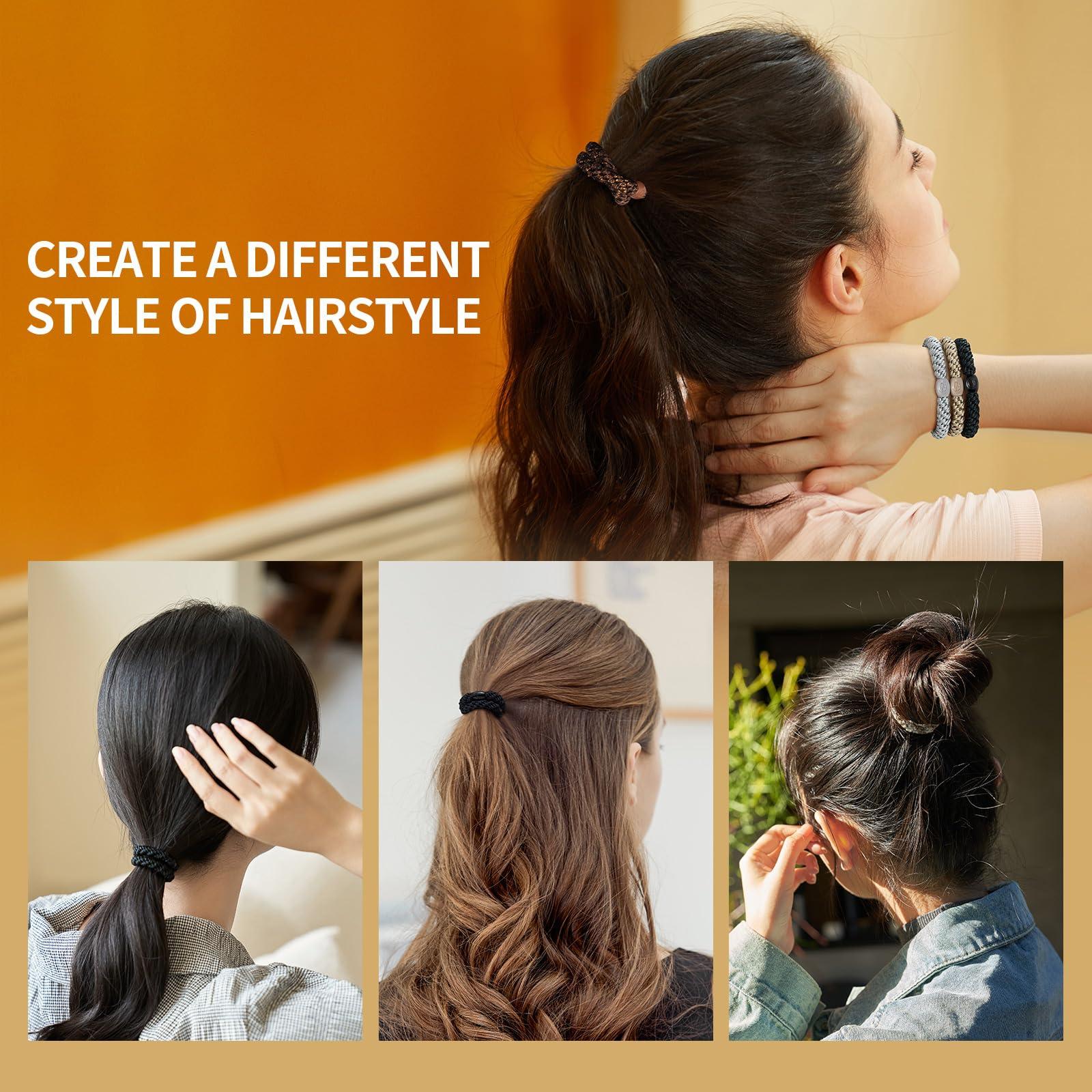 EVITA PERONI EVITA PERONI 12 Pcs Hair Ties Hair Bands for Thick and Curly Hair Ponytail Holders High Elastics No Damage No Crease Hair Accessories for Women and Girls (Black, Brown, Orange, Apricot)