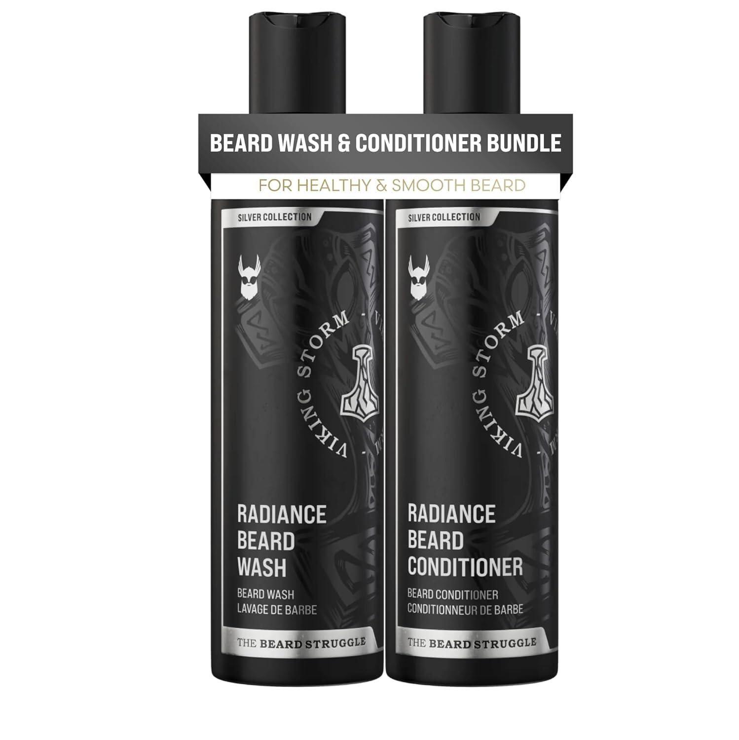 The Beard Struggle The Beard Struggle - Radiance Beard Wash & Conditioner Bundle - Silver Collection - Pack of 2, Viking Storm - Nourish, Cleanse, Softens, & Strengthens Beard - Beard Wash and Conditioner for Men