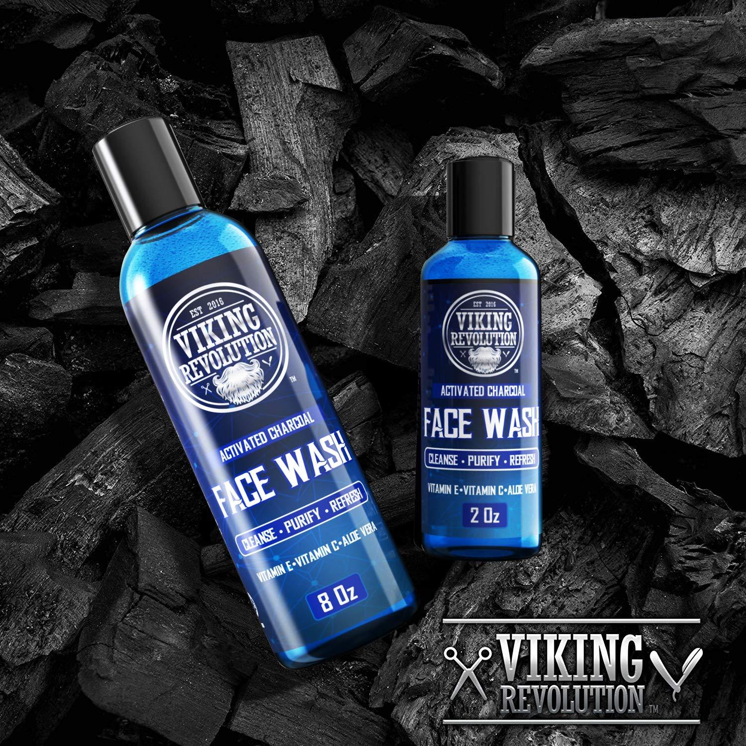Viking Revolution Viking Revolution Charcoal Face Wash for Men- Scrub Away Dirt and Toxins, Skin Cleaning Agent - Cleanse, Purify and Refresh - Daily Charcoal Facial Cleanser - 8 Fl Oz plus a 2 Fl Oz, 2 Piece Set