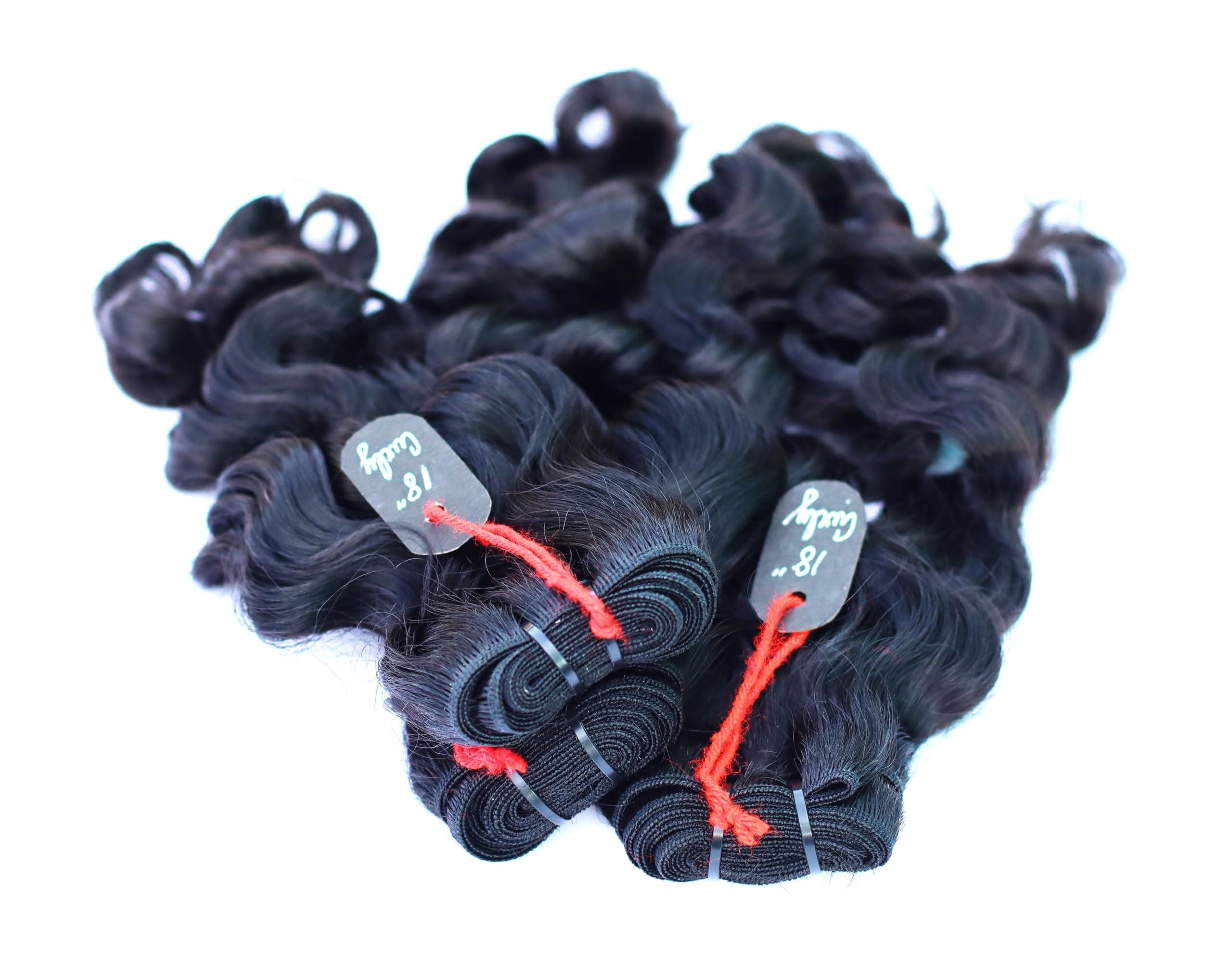 IDM INDIA IDM 14” Curly 2 bundles raw indian bundles human hair indian natural curly single donor hair