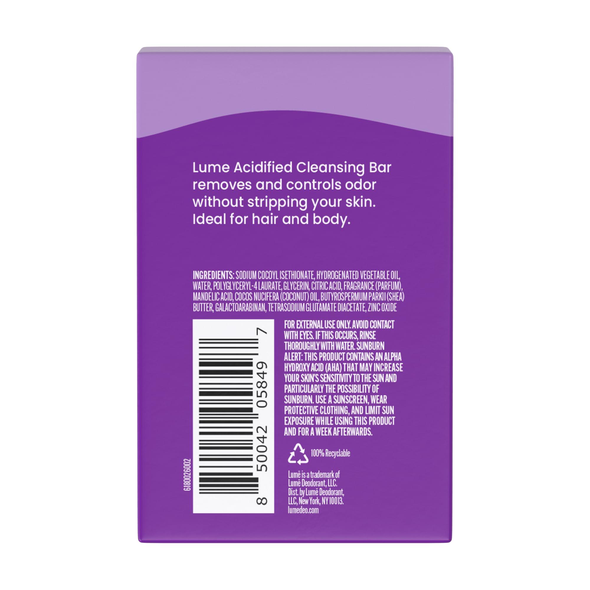 Lume Lume Acidified Body Cleansing Bar - 24 Hour Odor Control - Removes Odor Better than Soap - Moisturizing Formula - Formulated Without SLS and Parabens - OB/GYN Developed - 8.5 ounce (Lavender Sage)