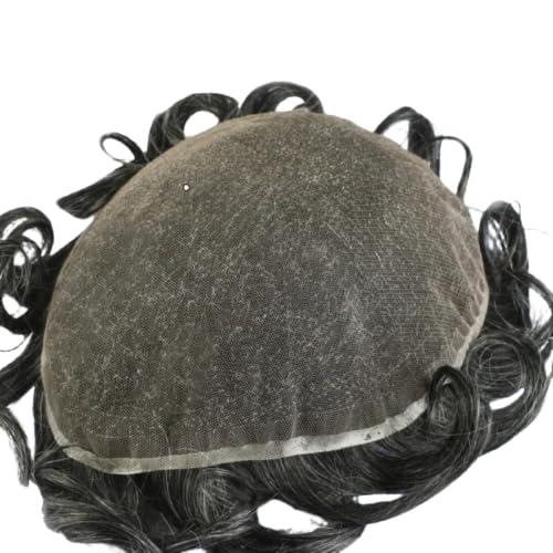 Mprosthesis Hair Toupee for Men Human Hair Wigs Mens Toupee European Virgin Human Hair Units Curly Wave Mens Wig Toupee Hair Real Human Replacement System for Man Hollywood Prosthesis Units 10\" x 8\" (#2 Dark Brown)