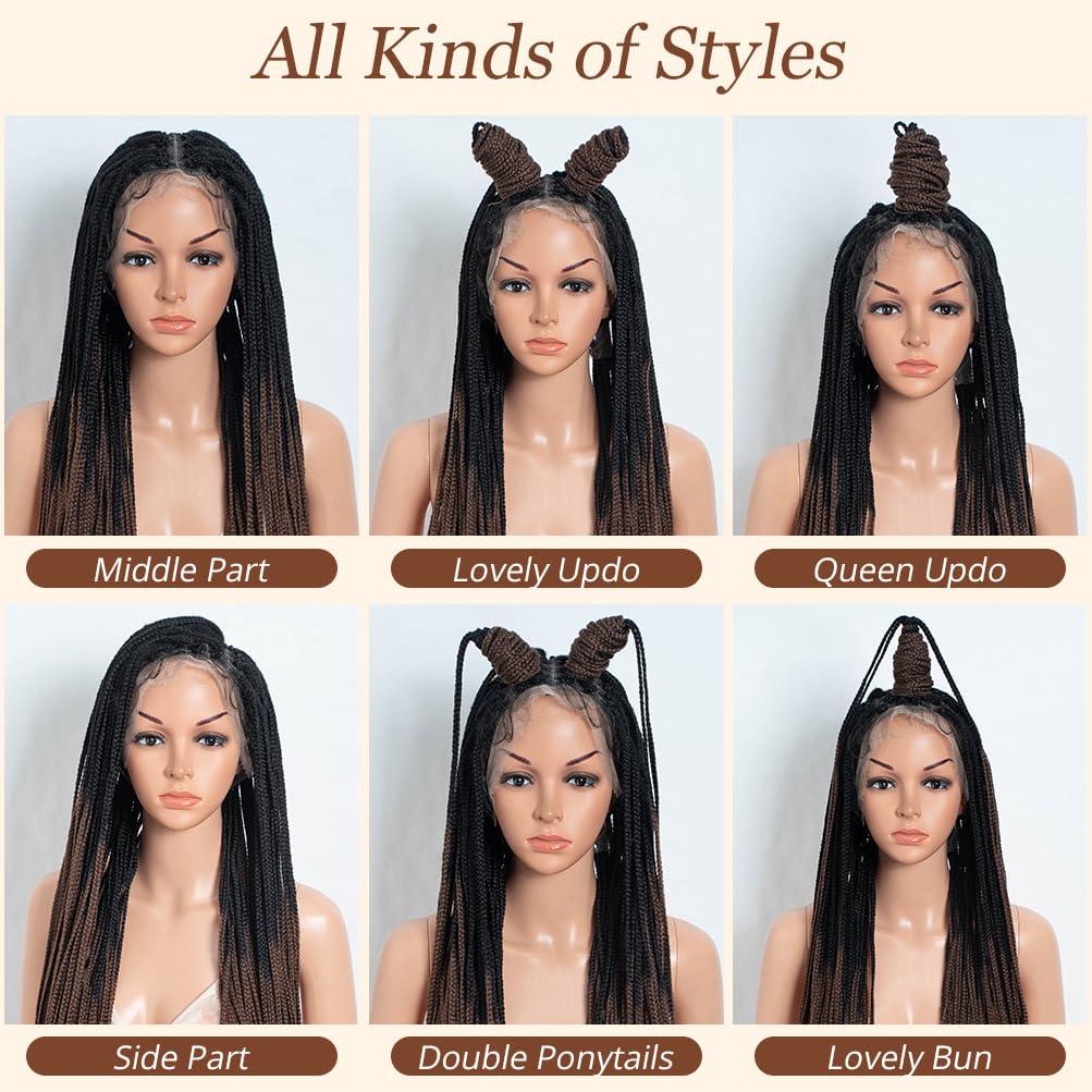 Style Icon Style Icon 42 Inches 360-Full Lace Micro Box Braids Wig Ombre Blonde Super Long Braided Wig Top Faux Locs Synthetic Wigs