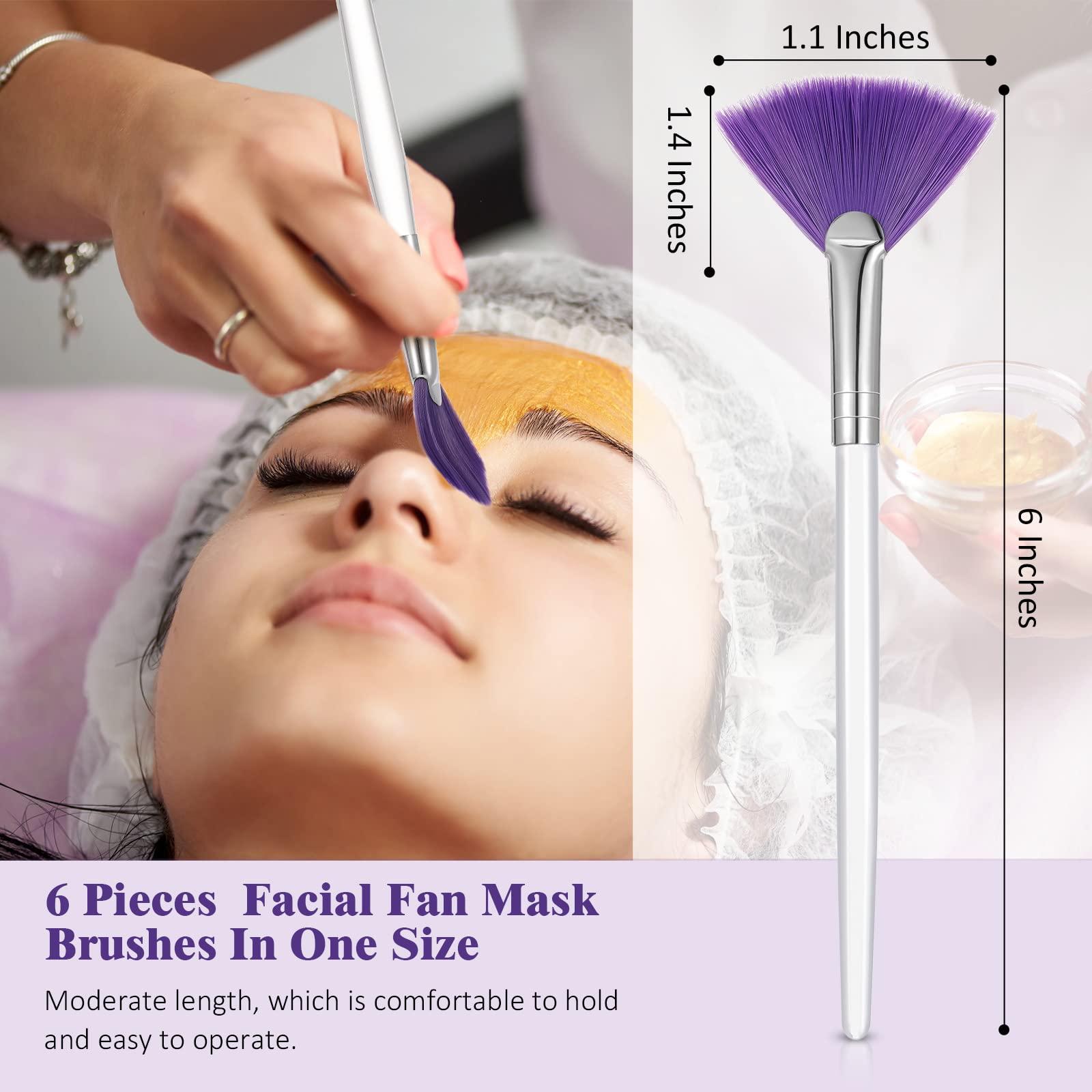 Maitys Maitys 6 Pieces Fan Mask Brushes Soft Fan Facial Mask Applicator Tools Brush Makeup Brushes Cosmetic Tools with Handle for Makeup Women(Purple Hair)