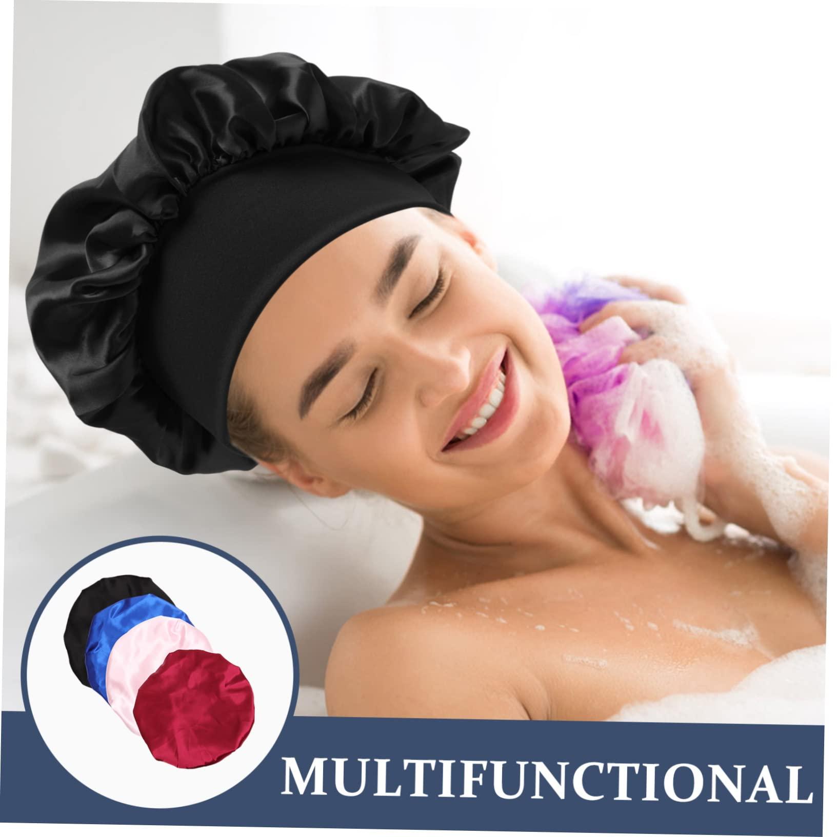 Healifty Healifty 4pcs Satin Sleep Caps for Women High Elasticity Hair Bonnets and for Sleeping and Hair Care Satin Head Wraps for Curly Hair