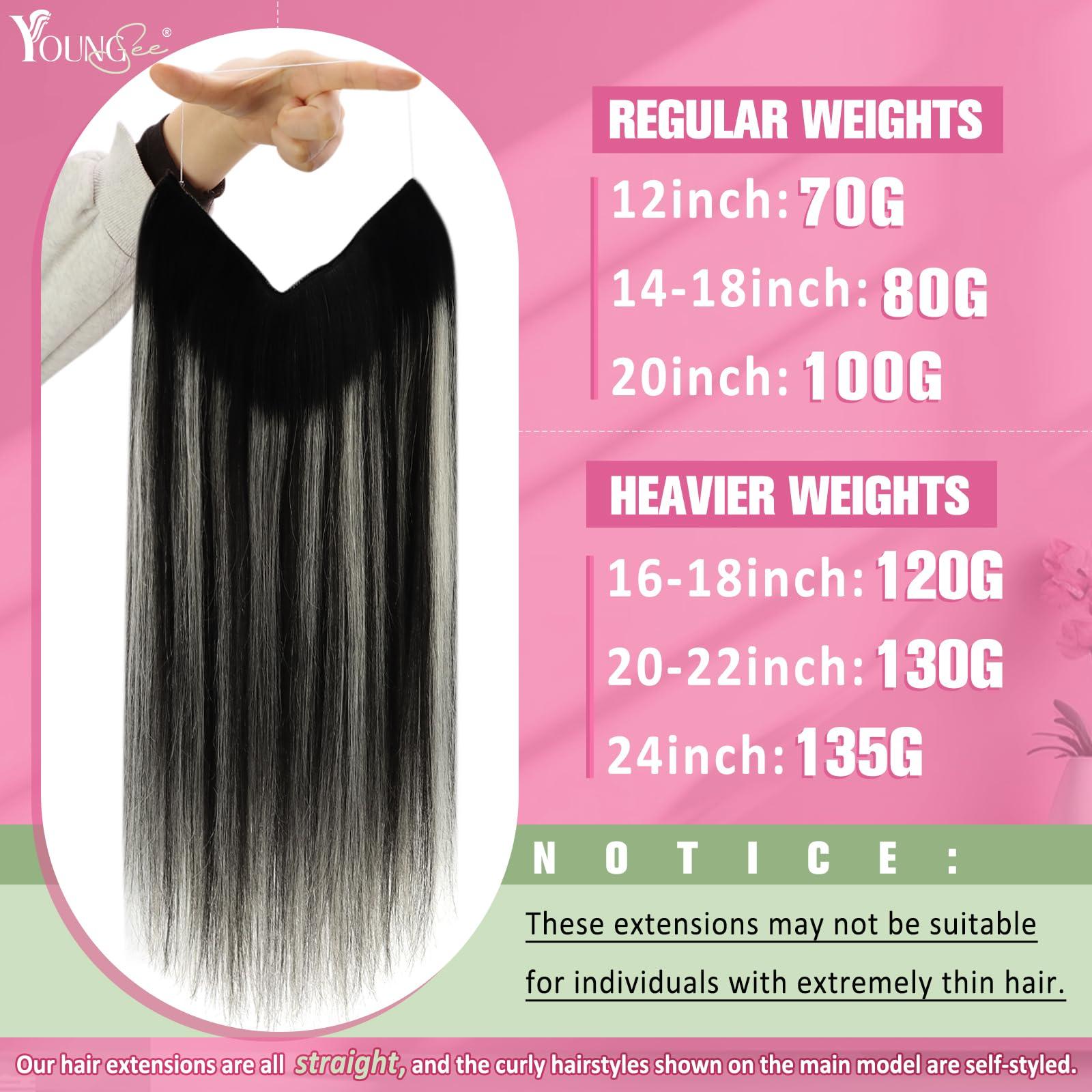 YoungSee YoungSee Wire Human Hair Extensions Ombre Black Wire Real Hair Extensions Black Ombre Silver Balayage Wire Couture Hair Extensions Black Hair Wire Extensions No Damage to Natural Hair 18Inch 80G