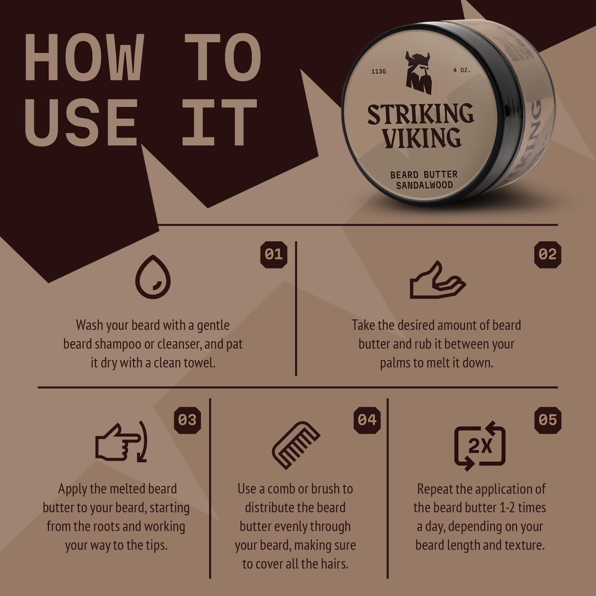 Striking Viking Striking Viking Sandalwood Beard Softener for Men - Non-Greasy Cream Formula With Natural Ingredients for Hydrated and Refreshing Beards (4oz)