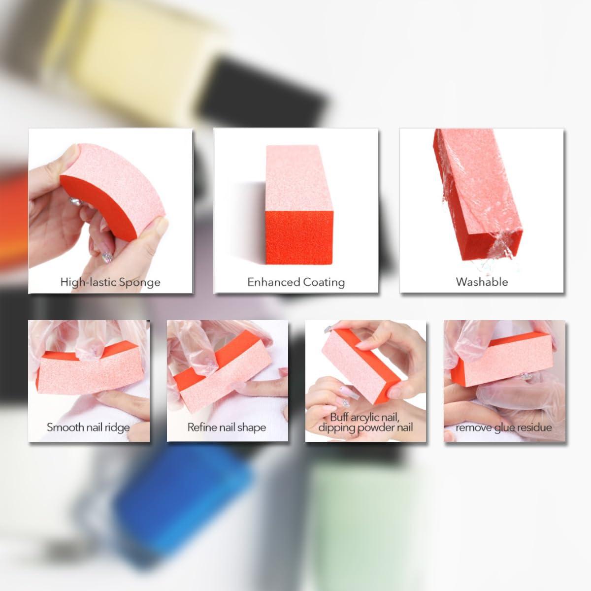 TP PLASTIC TP Plastic 3-Way Nail Buffer Block 80/80/100 Grit Orange Buffing Block for Acrylic, Gel, and Natural Nails Manicure & Pedicure Tool Set (5 Pieces, 3.5\" Long)