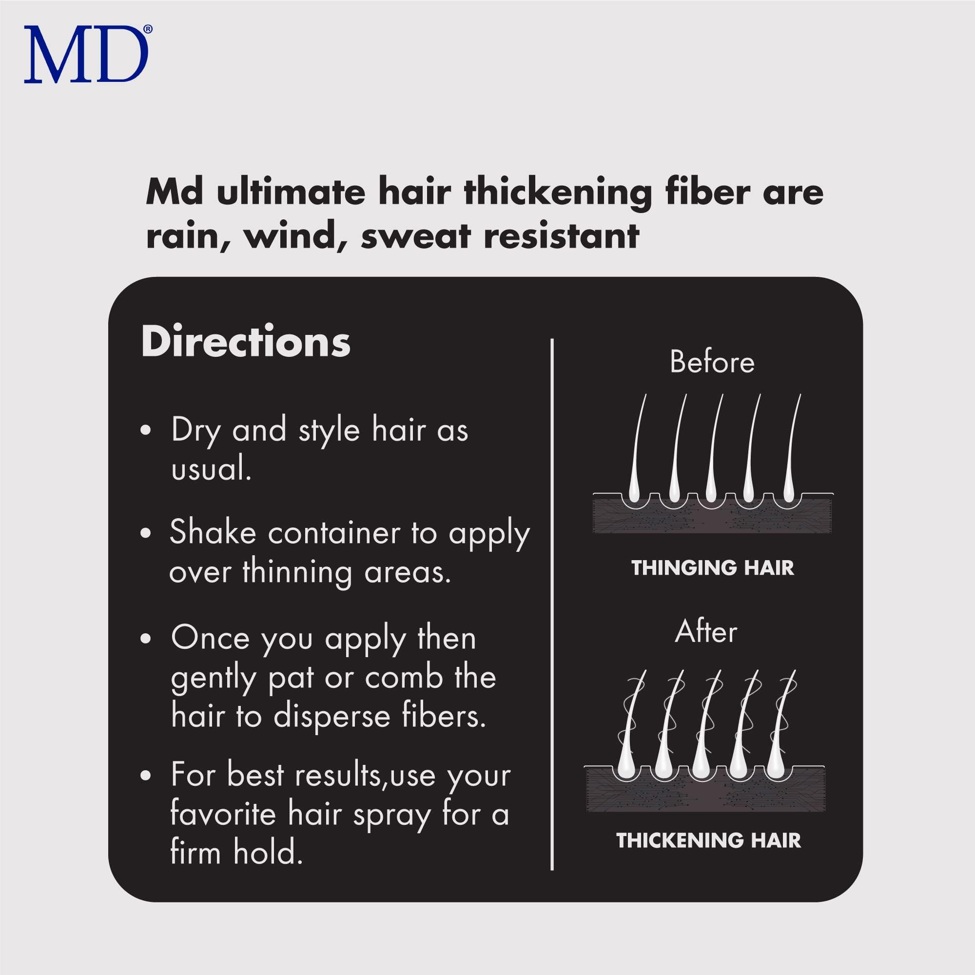 MD MD Ultimate Hair Thickening Fiber (Black) Natural, Chemical-Free, Sweat Resistant Hair Building Fibers Concealer for Men & Women, Baldness Cover Up, Receding Hairlines & Grey Touch-Ups
