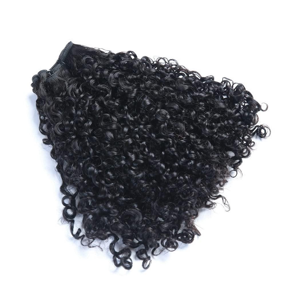 Queen Hair Double Drawn Pixie curl Brazilian Curly Hair Weave Bundles Brazilian Virgin Human Hair Weave 100% Unprocessed Hair Weft Extensions Natural Black Color Queen Hair Products (16 18 20 22inch, Natural Color(1B))