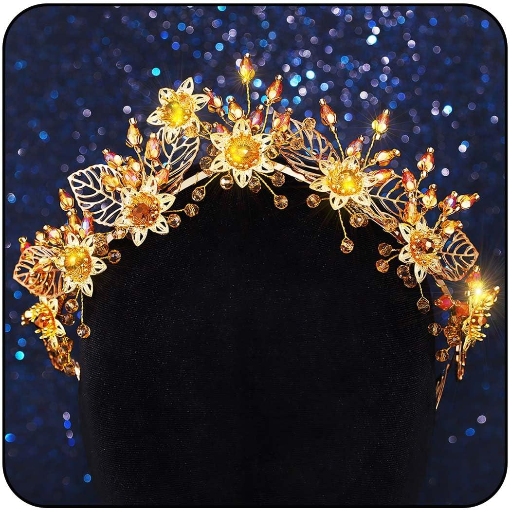 Woeoe Woeoe Crystal Queen Headband Gold Bridal Headpiece Women Headwear with Combs for Bride Wedding Birthday Party