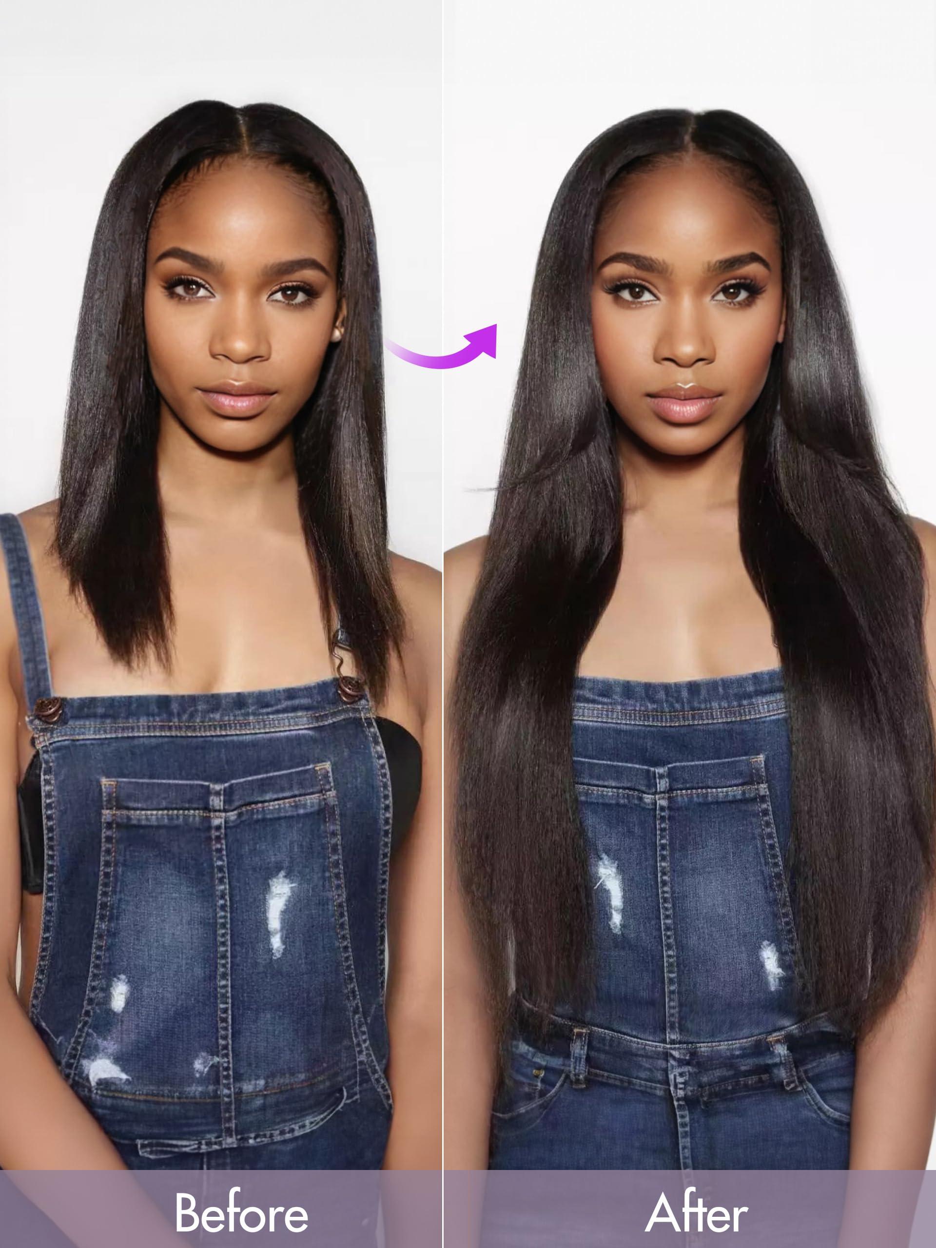 LUVME HAIR LUVME HAIR Yaki Straight Clip in Hair Extensions Real Human Hair, 24inch 135g 7Pcs, Black Hair Extensions, Remy Human Hair Extensions Clip ins for Women, Natural Human Hair