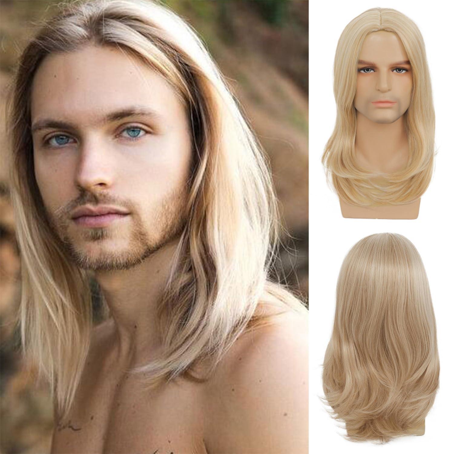 Sallcks Sallcks Mens Long Blonde Wig Long Straight Wig for Men Middle Part Synthetic Heat Resistant Hair Wigs for Daily Party Costume Halloween