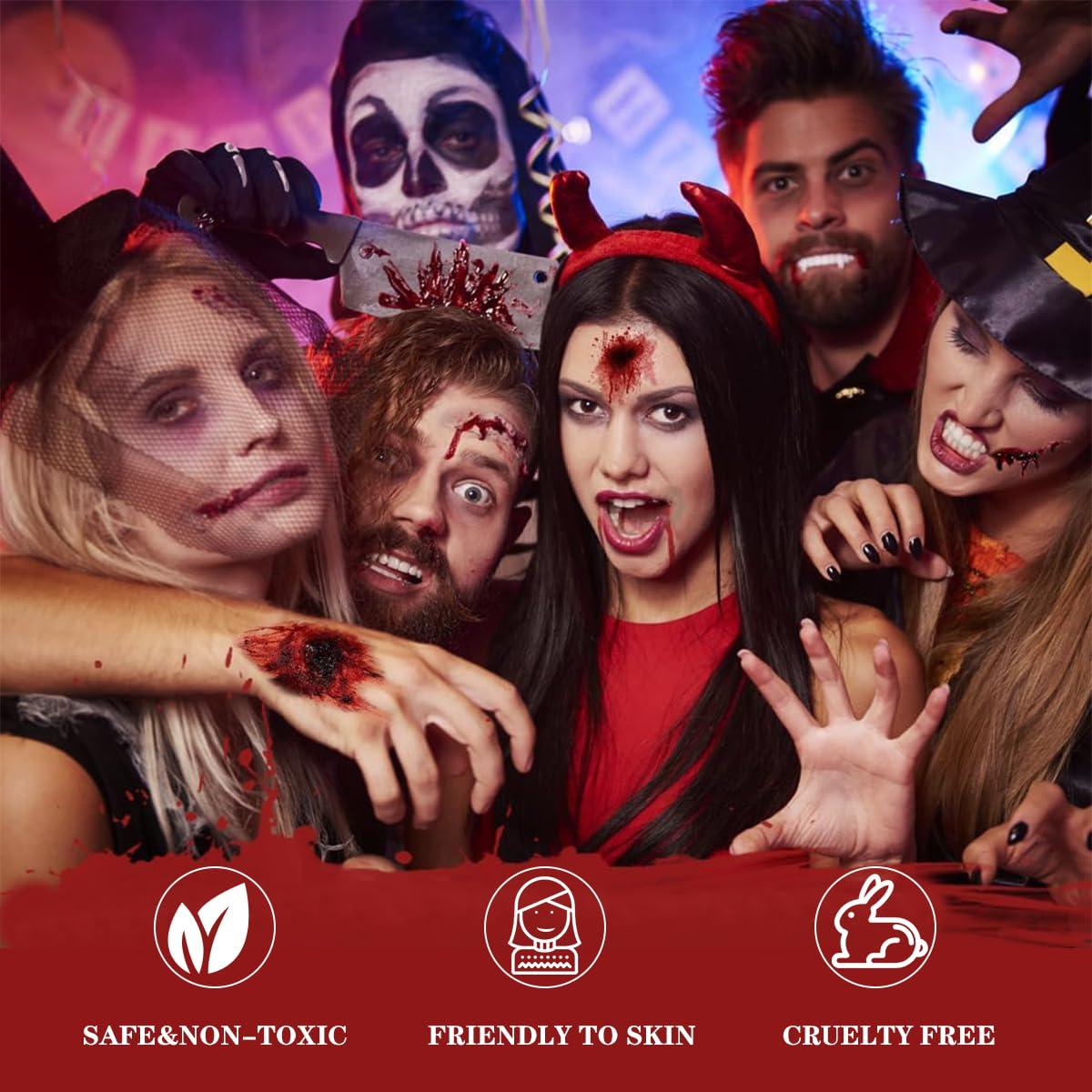 Katiluxiya Halloween Makeup Kit with Fake Blood, Special Effect Face Body Paint for Cosplay Halloween Party Supplies Vampire Zombie Makeup Kids Adult, Makeup Set for Cosplay Halloween Party Supplies (B Set)