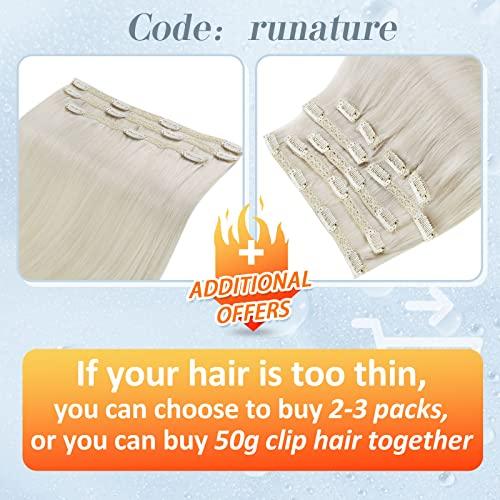 RUNATURE RUNATURE Blonde Clip in Hair Extensions Real Human Hair #800 White Blonde and #60 Platinum Blonde 10 Inch 80g