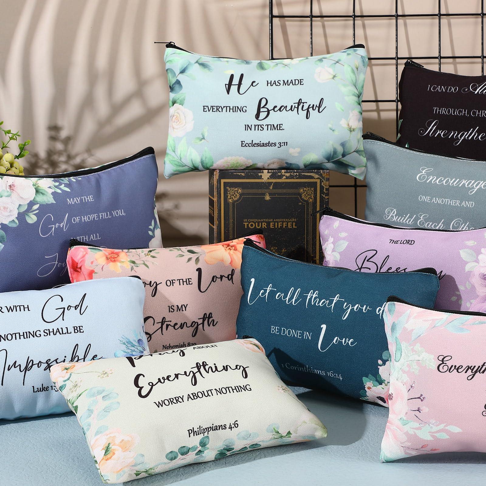 Jetec Jetec 30 Pcs Christian Gift for Women Religious Valentine Gifts Cosmetic Bags Inspirational Bible Verse Pencil Pouch Makeup Bags with Zipper for Travel Women Mother Sister(Morandi Style)
