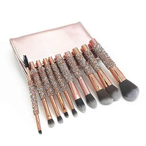 JMKJMJP JMKJMJP 10Pcs Luxury Makeup Brush Set Diamond Rivet Handle Design Crystal Makeup Brush For Face And Eye Makeup Brush Professional Foundation Concealer Eye Shadow Makeup Tool, Brown(Brown)