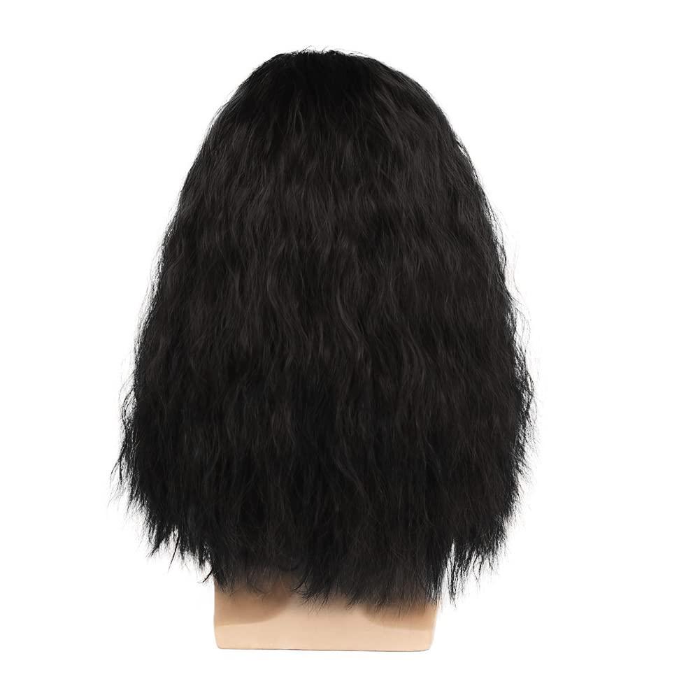 Kaneles Kaneles Mens Long Curly Black Wig Side Part Fuffy 80s Rocker Wig Synthetic Hair Halloween Cosplay Anime Costume Wig for Male Guy
