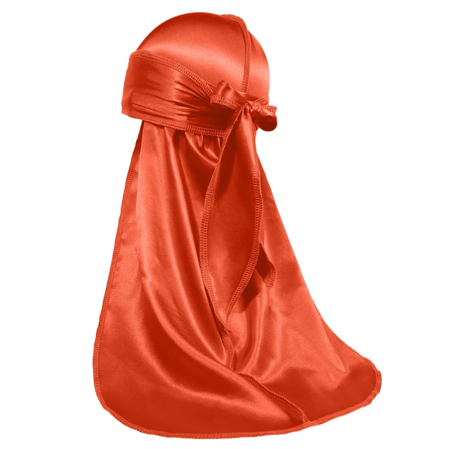 ForceWave ForceWave Silky Durag for Men Wave Cap Satin Dorag for Men Women 360 Wave (Orange)