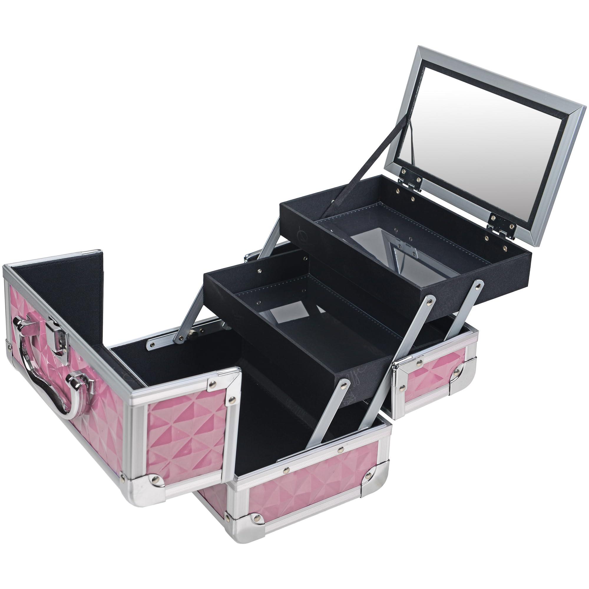 SHANY SHANY Chic Makeup Train Case Cosmetic Box Portable Makeup Case Cosmetics Beauty Organizer Jewelry storage with Locks, Multi trays Makeup Storage Box with Makeup Mirror - Polite PINK
