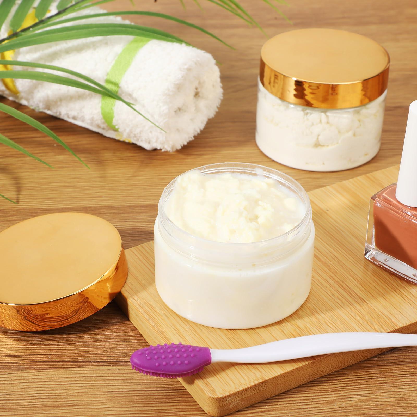 Patelai 4 Pieces Round Clear Wide-mouth Leak Proof Plastic Container Jars with Lids for Travel Storage Makeup Beauty Products Face Creams Oils Salves Ointments DIY Slime Making or Others (Gold, 4 Ounce)