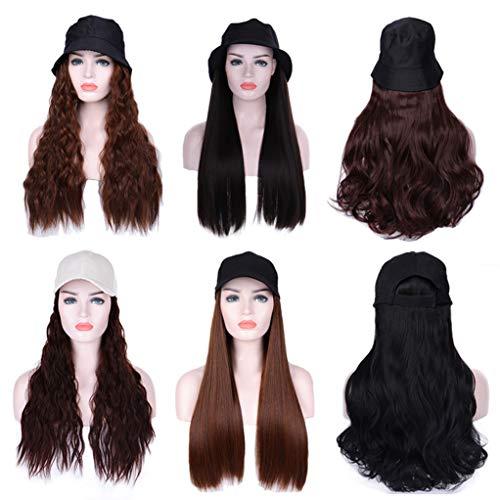 Atgdd.S Long Synthetic Baseball Cap Wig Natural Black/Brown Wave Wigs Naturally Synthetic Hat Wig Adjustable For Girl Party YFZ1-2I33 22inches