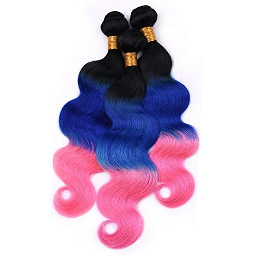 Tony beauty hair Tony Beauty Hair Black Blue and Pink Ombre Malaysian Human Hair Weaves Body Wave Wavy Bundles Deals 3Pcs Lot 1B/Blue/Pink Ombre Virgin Hair Wefts Extensions Dark Root (16 16 16)