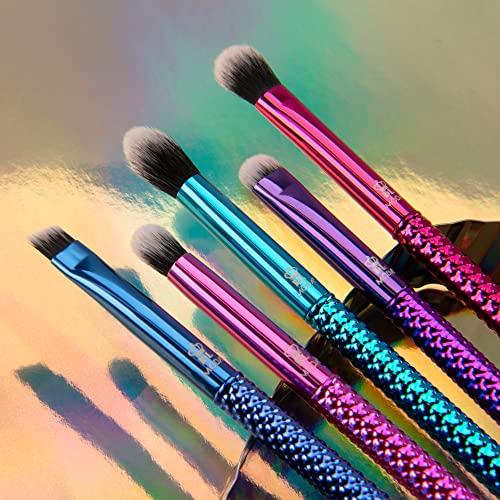 MODA MODA Pro 5pc Deluxe Eye Makeup Brush Kit, Includes - Shader, Crease, Detail, Smudger, and Liner Brushes (Multi-Colored Metallic)