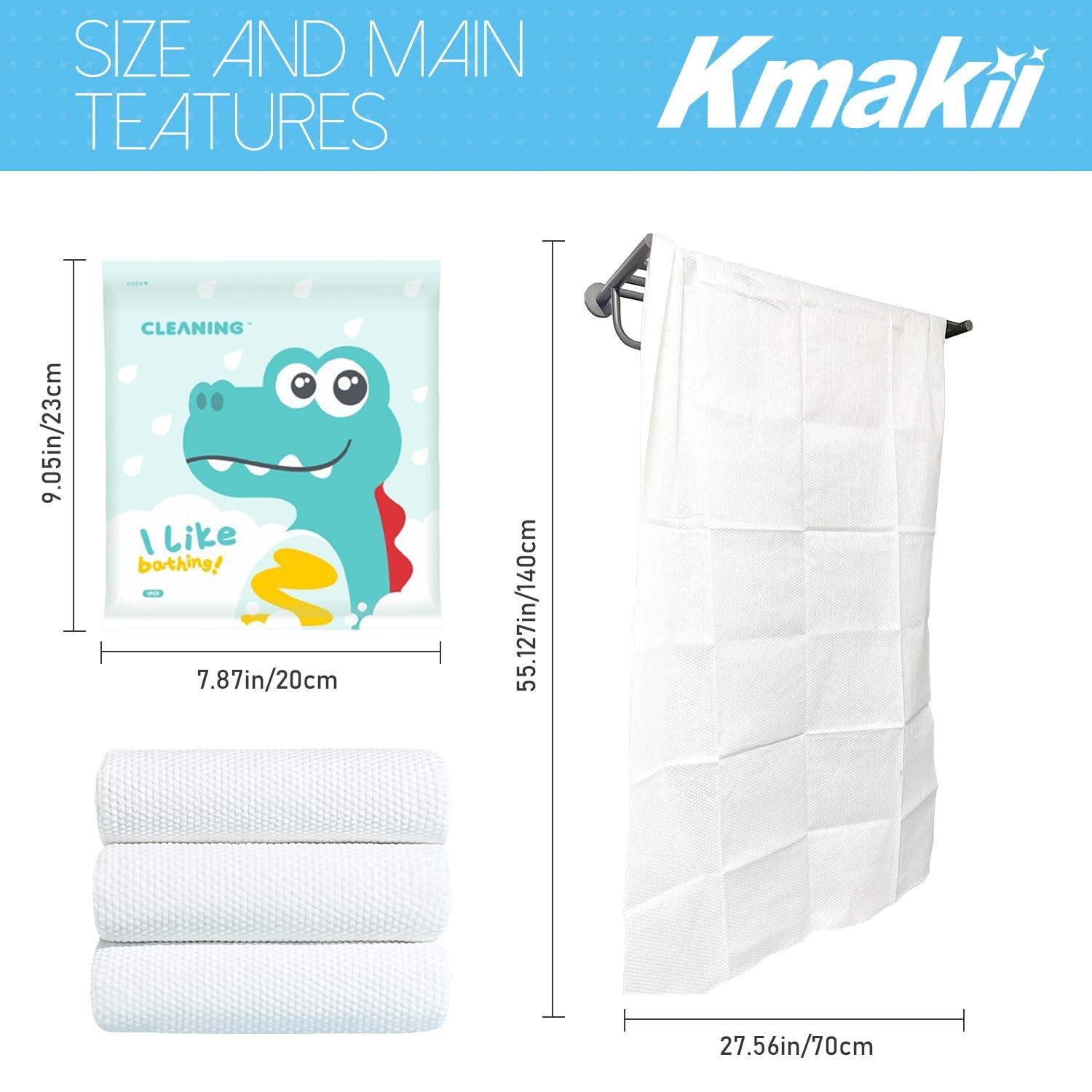 KMAKII KMAKII Disposable Bath Towels Camping Towel Gym Towel Soft Thick and Absorbent Shower Towels for Travel, Hotel, Spa, and Business Trip, White, Large Size 55 x 28 inch, Individually Packed, 12 Count