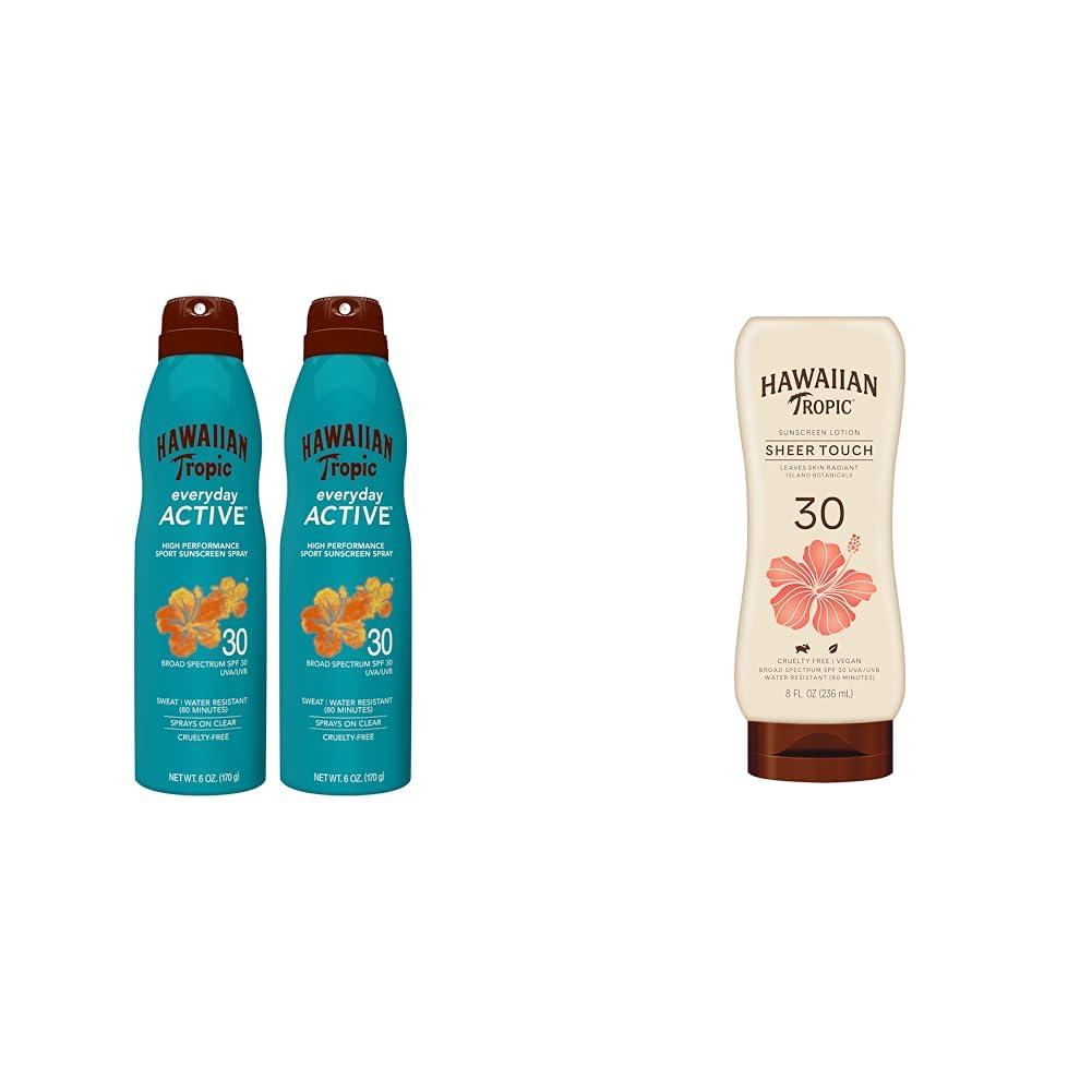 Hawaiian Tropic Hawaiian Tropic Everyday Active Clear Spray Sunscreen SPF 30 Twin Pack & Sheer Touch Ultra Radiance Lotion Sunscreen SPF 30