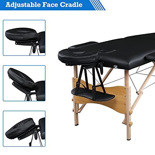 Alivinghome 2 Sections Folding Portable Massage Table Set,Height Adjustable Body and Beauty Massage Bed,Spa Facial Salon Tattoo Bed,Folding SPA Bodybuilding Massage Table (Black Color, 84" x 27.56" x 33.46")