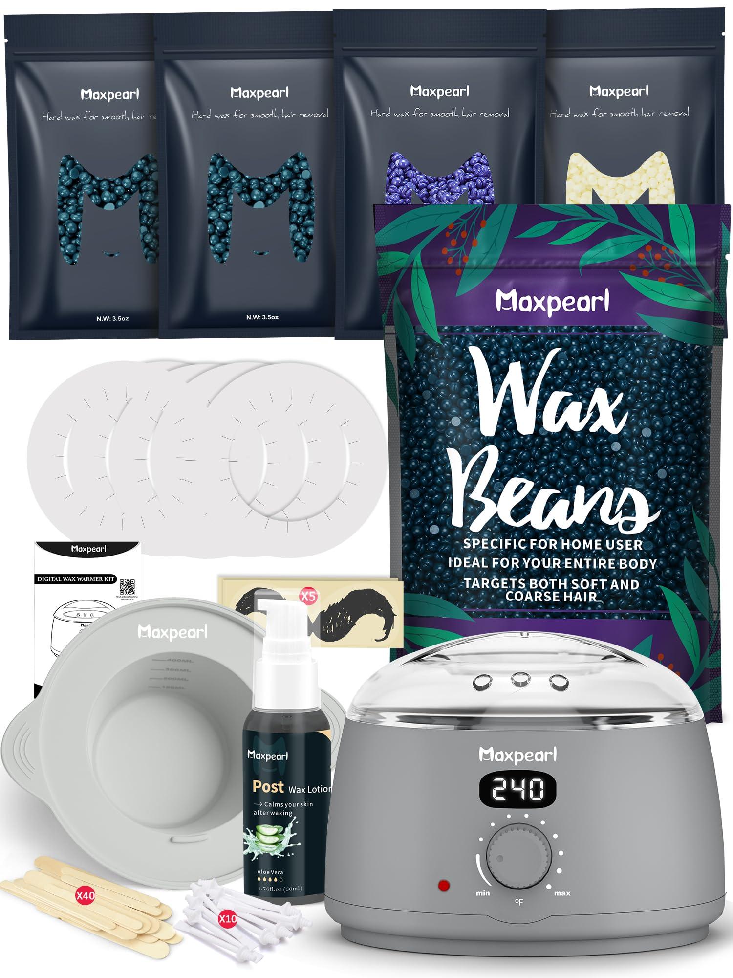 Maxpearl Maxpearl Waxing Kit for Men, Silicone Liner with Hard Wax Beads (3.15LB total) & Wax Accessories for Coarse Male Body Hair - Nose, Eyebrows, Face, Mustache, Underarms, Back, Chest, Legs and More