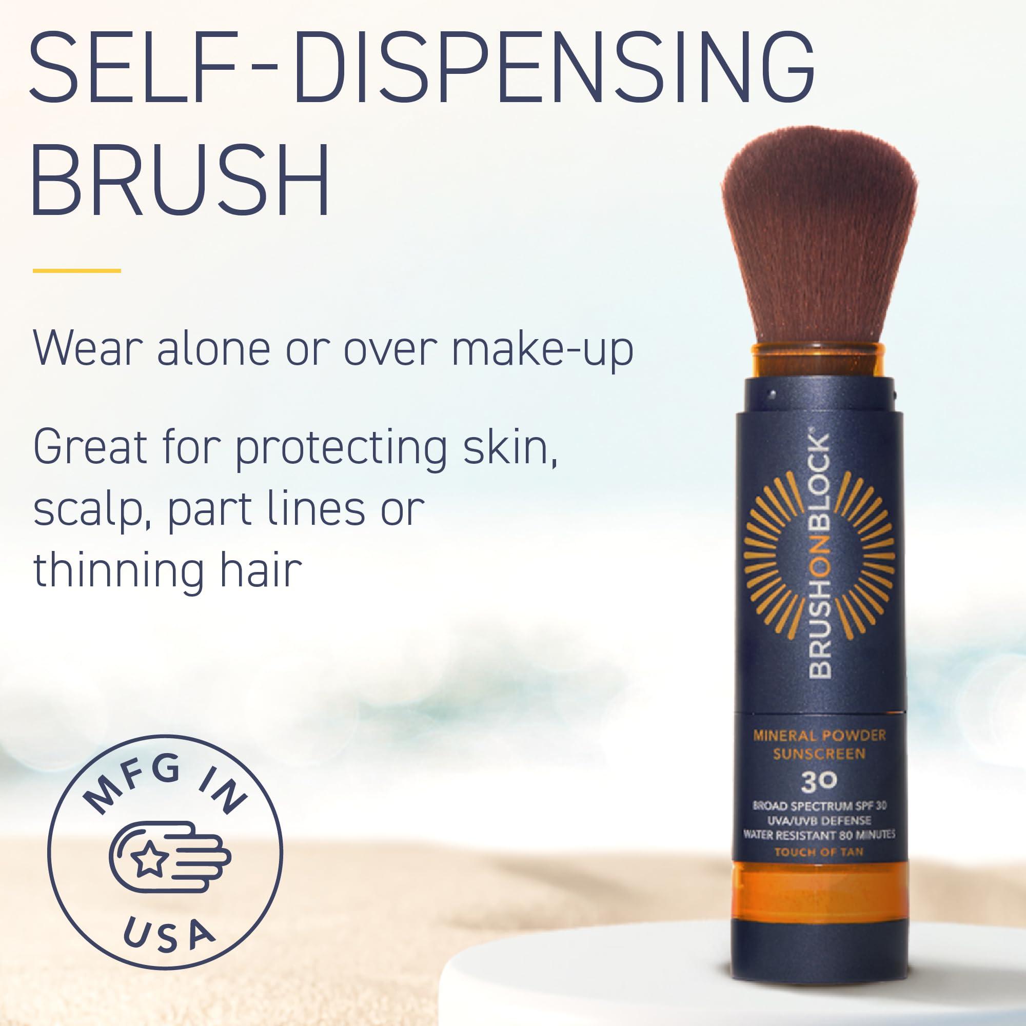 Brush On Block Brush On Block SPF 30 Mineral Powder Sunscreen, Touch of Tan, Refillable, Broad Spectrum, Water Resistant Face Protection, For All Skin Types, Subtle Hint of Color, Reef Friendly, Mfg in USA