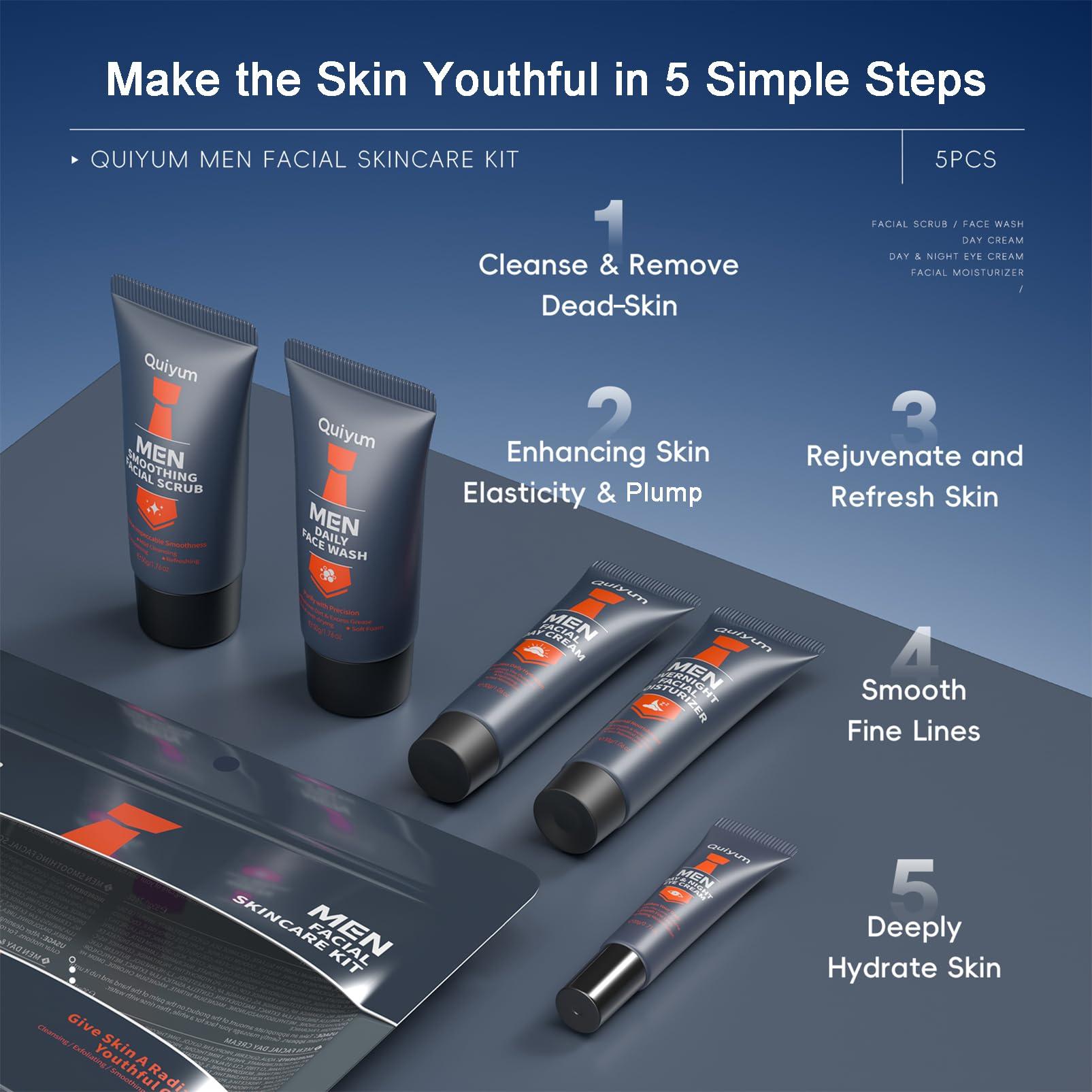 ISHERBIN Mens Gifts for Christmas, Mens Skin Care Set, Mens Facial Care Kit, Anti-Aging Skin Care Routine for Men: Face Wash, Scrub, Men\'s Evening Moisturizer & Day Cream, Eye Cream Beauty Gifts for Him 5-Pack