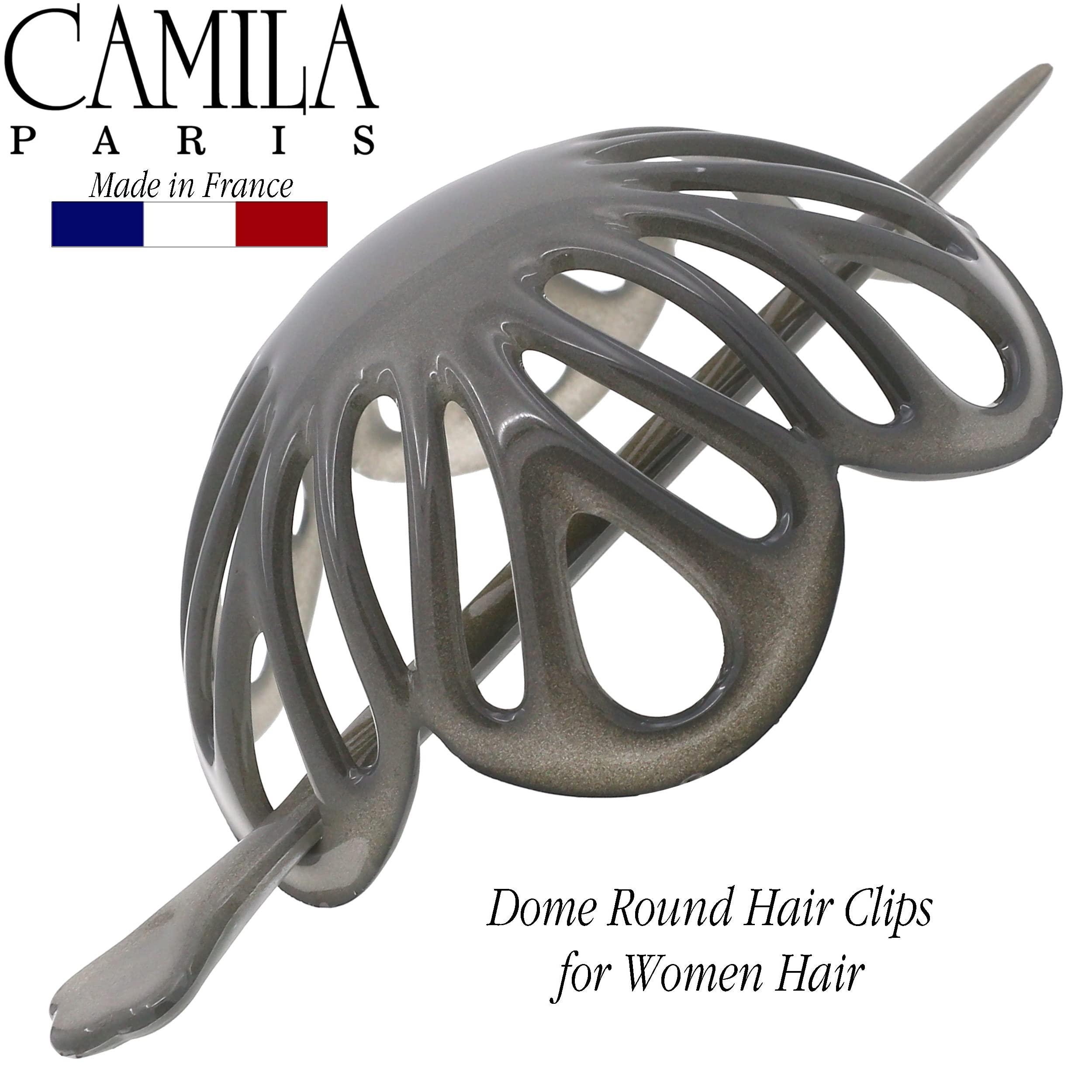 Camila Camila Paris CP3145 French Hair Bun Clip Maker Cover Cap Holder, Gray, Round Dome Bun Hair Clip for Women Hair Updo, Styling Hair Bun Accessories for Women, No Slip and Durable, Made in France