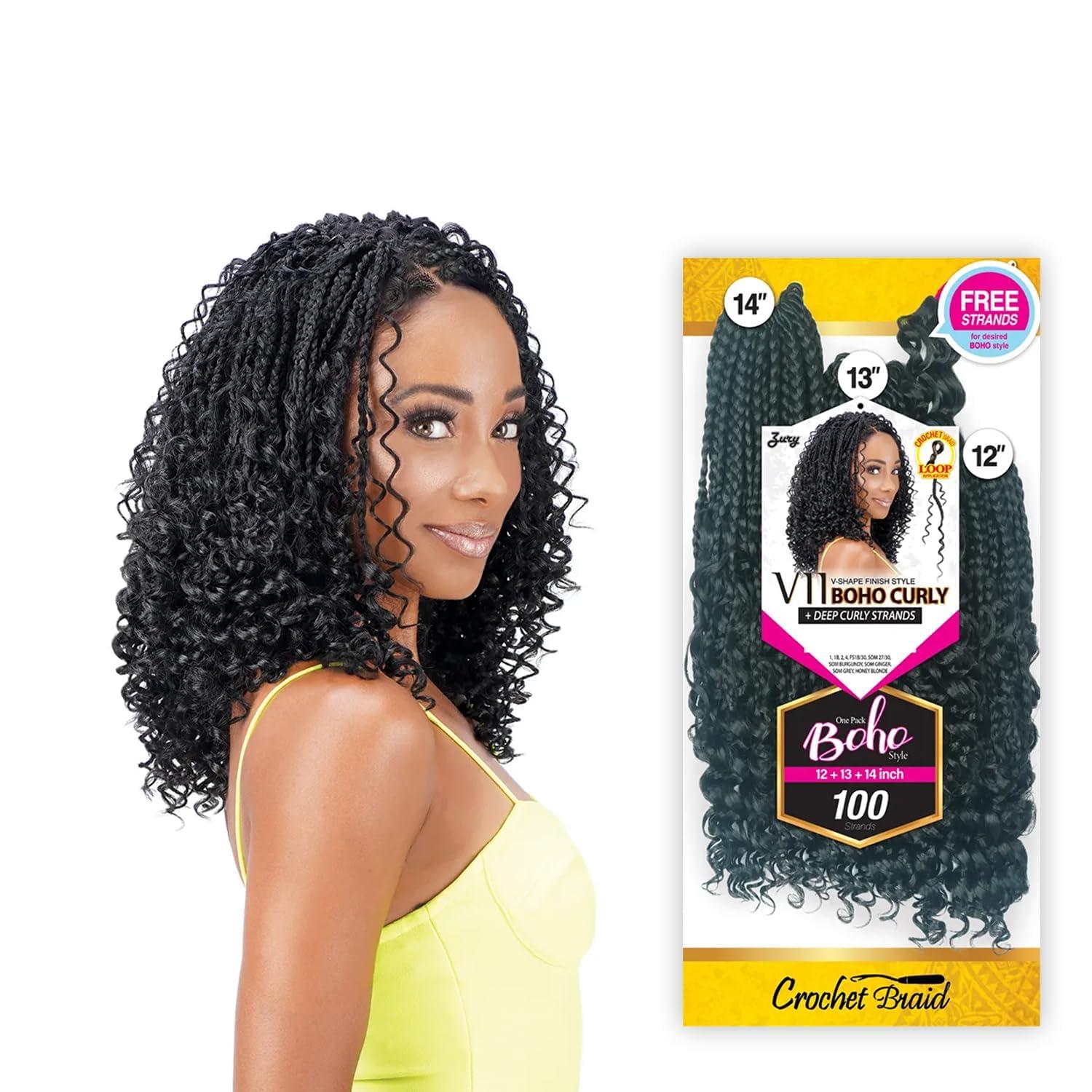 Zury Royal Zury Crochet Briad V-shape Finish Style V11 Boho Curly (12\"+13\"+14\") (SOM Grey)