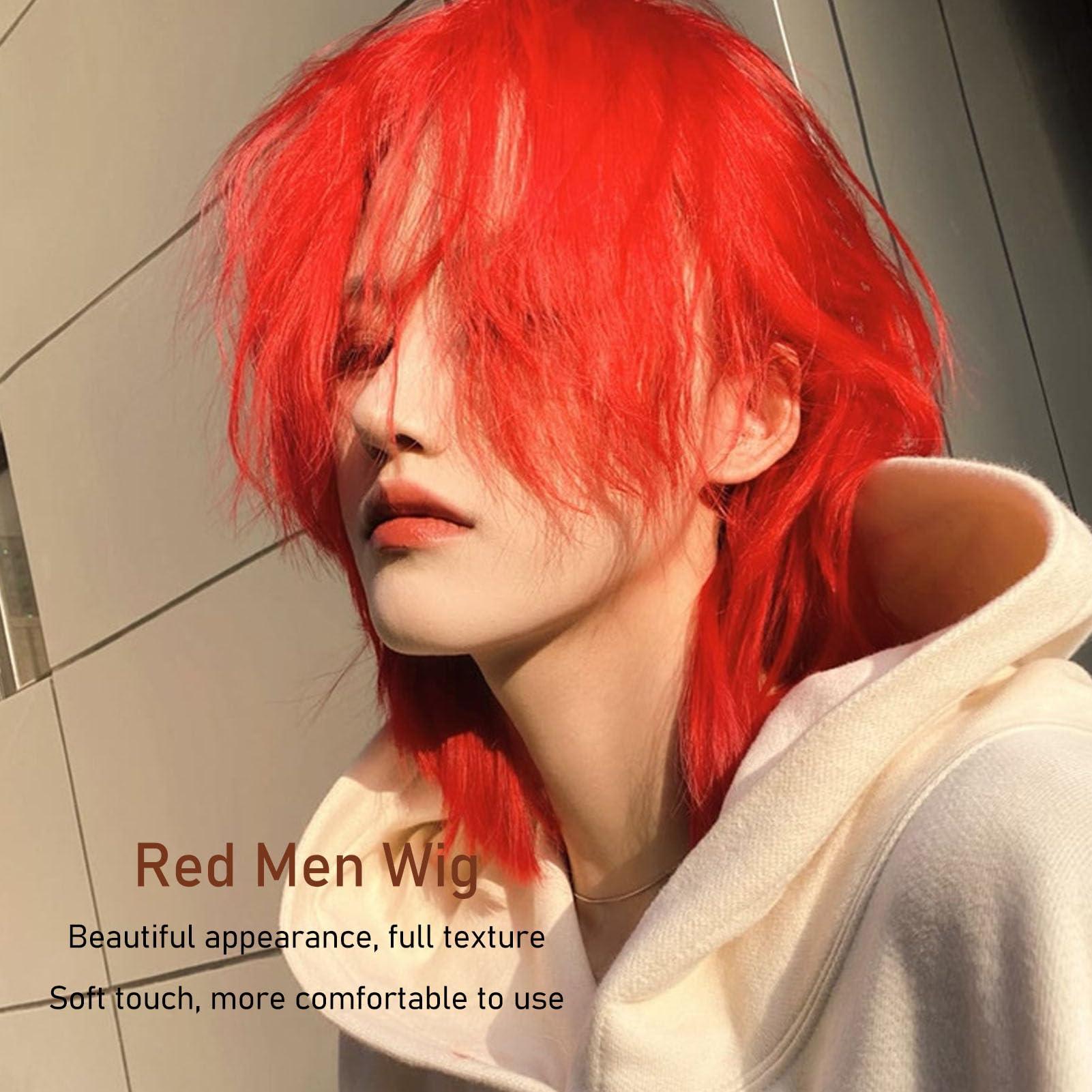 Jonlaki Red Wig, Wolf Cut, Short Hair Pieces, Fluffy Texture, High Simulation, Durable Material, for Festival Cosplay Show Performance Women Men