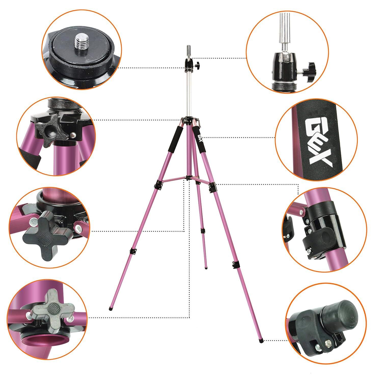 GEXWORLDWIDE gexworldwide GEX 63\" Heavy Duty Mannequin Tripod Stand for Wig Cosmetology Training Practice Doll Manikin Head Tripod Wig Stand With Travel Bag (Rosy)