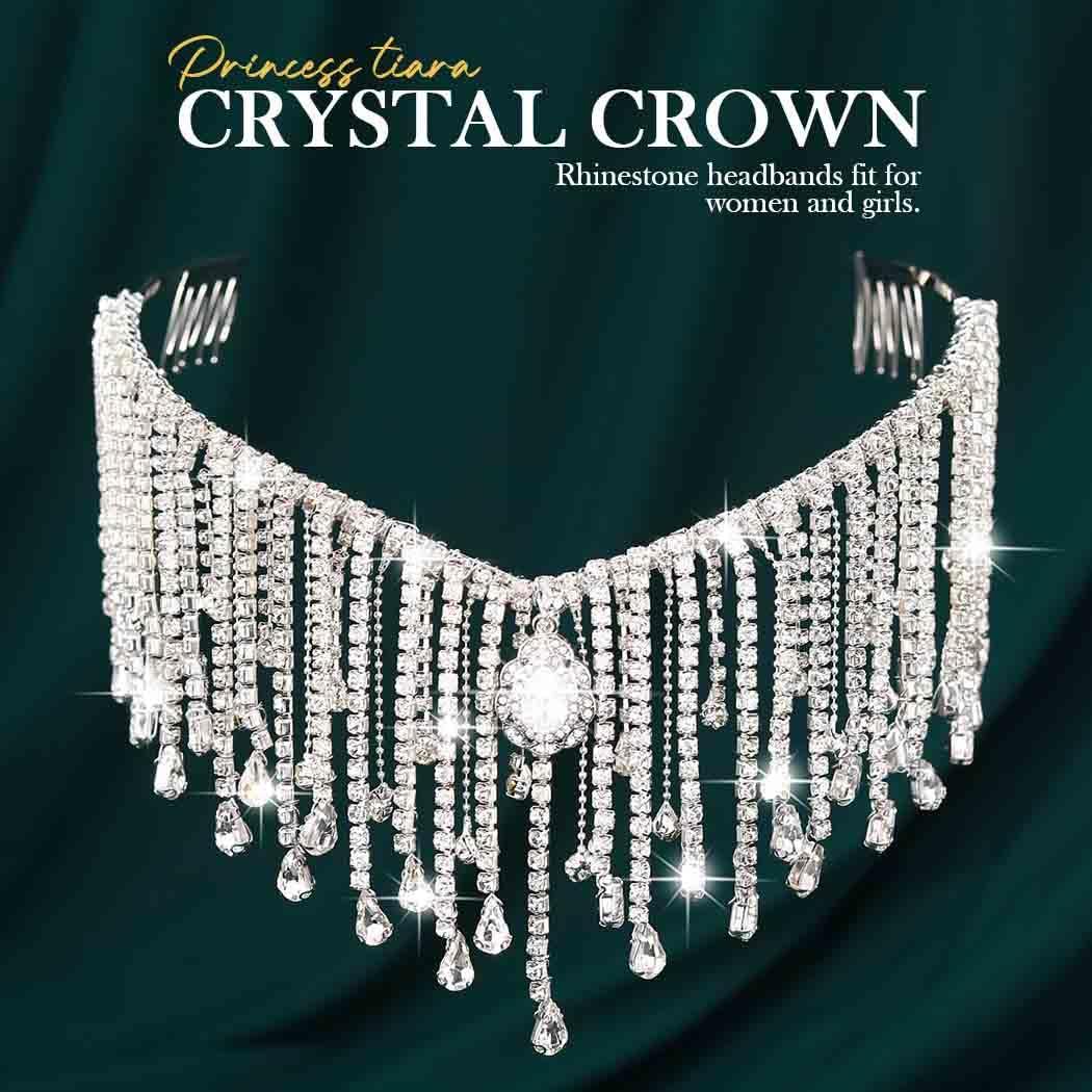 Kilshye Kilshye Rhinestone Bride Wedding Headband Silver Crystal Bridal Headpiece Forehead Head Chain for Women