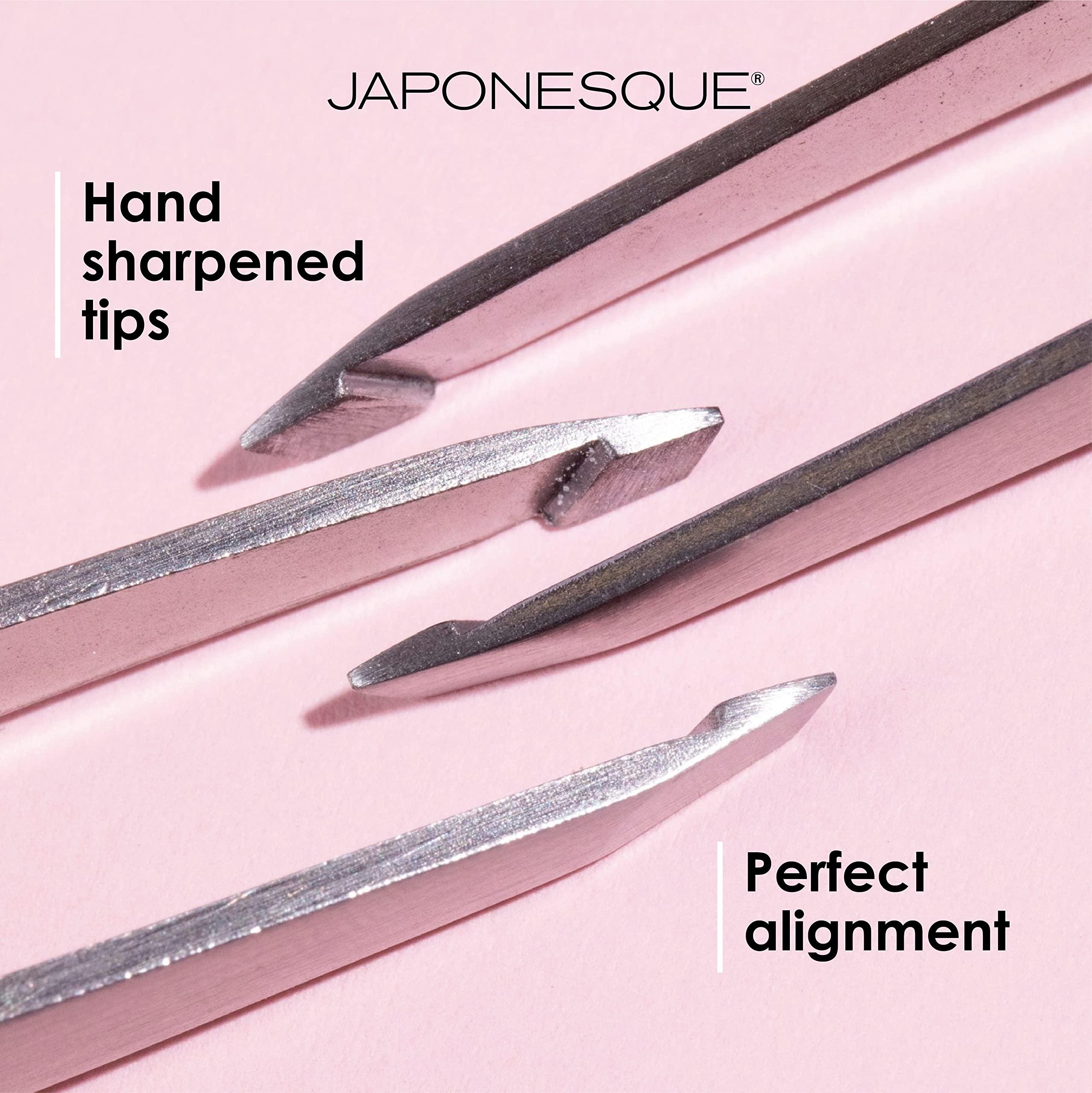 JAPONESQUE JAPONESQUE Slant Tweezer, with Precision Crafted, Hand Sharpened Tips for Shaping and Defining Brows, Includes Protective Storage Pouch