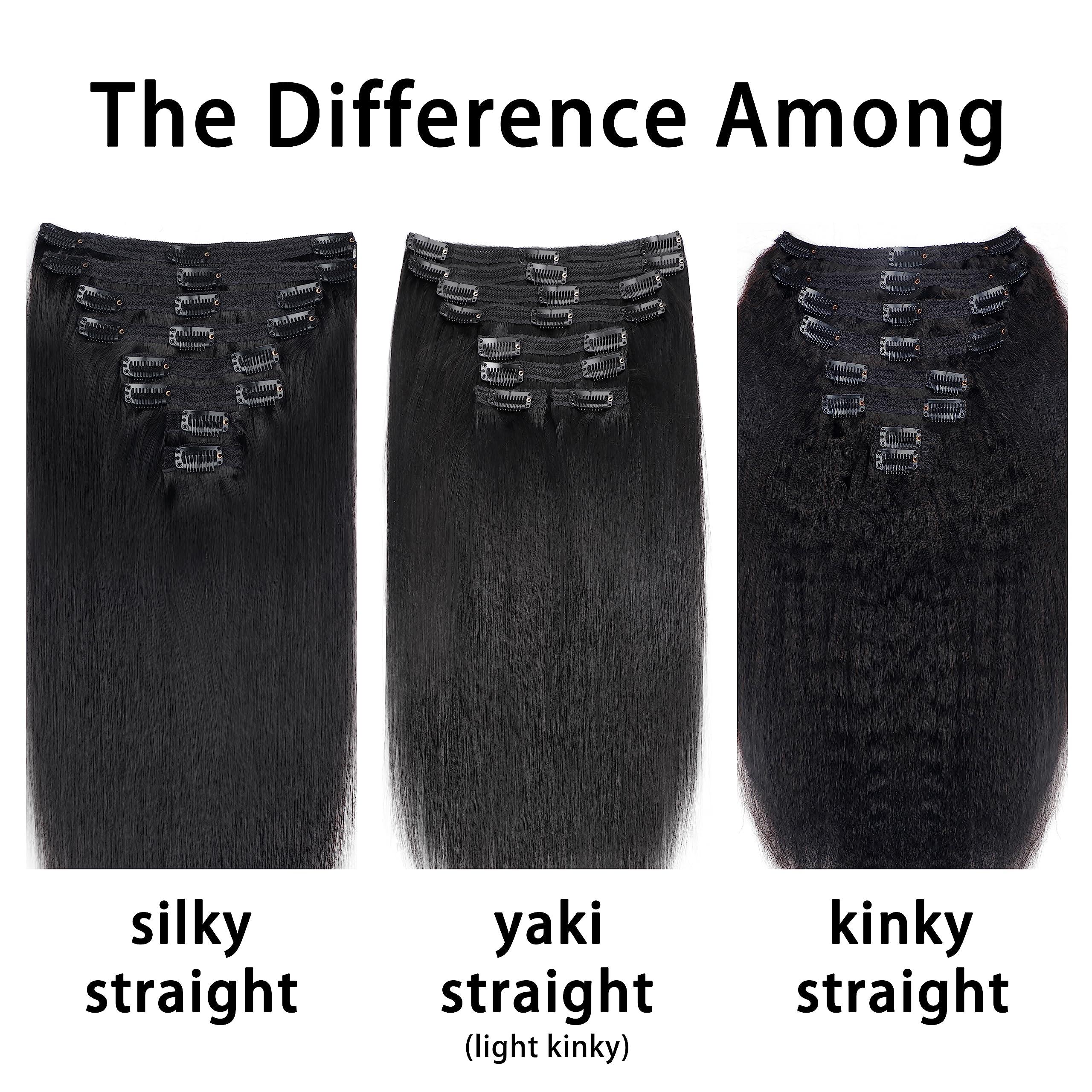 Mihugass Mihugass Yaki Straight Clip in Hair Extensions For Women 100% Unprocessed Brazilian Virgin Hair clip ins Yaki Straight Clip on Hair Natural Black 8pcs with 18Clips Per Set 120G (18 Inch)