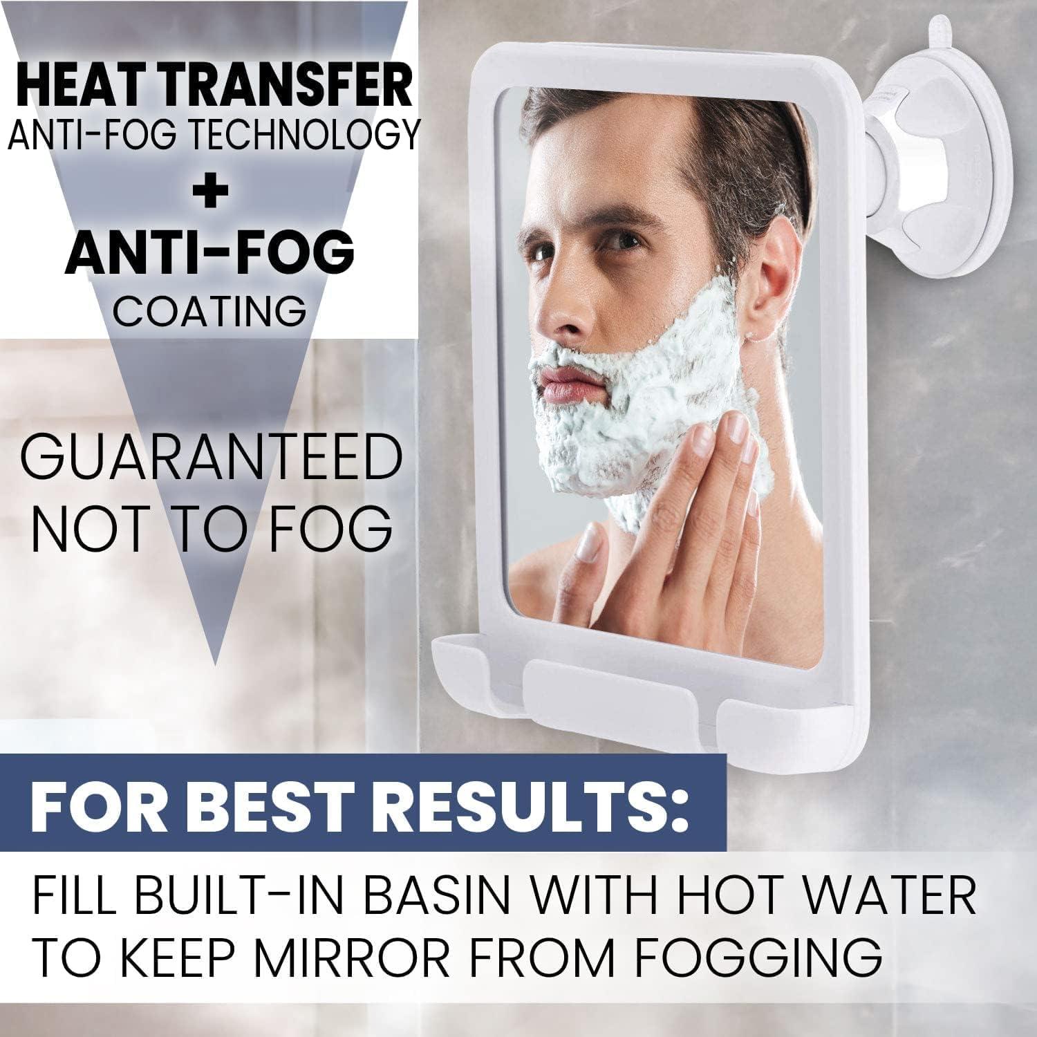 MIRRORVANA MIRRORVANA Shower Shaving Mirror with Dual Anti Fog - Fogless Shatterproof Surface with Razor Holder and Strong 360 Suction Cup (8" x 7", White)