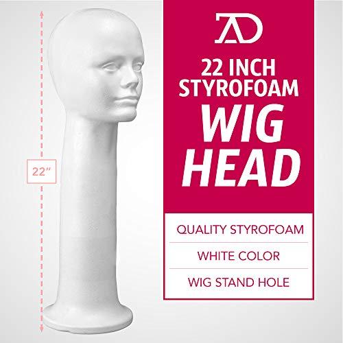 Adolfo Designs 22'' Inch Styrofoam Wig Head Mannequins Manikin Stand, Style, Model & Display Women's Wigs, Hats & Hairpieces - Extra Large, by Adolfo Designs