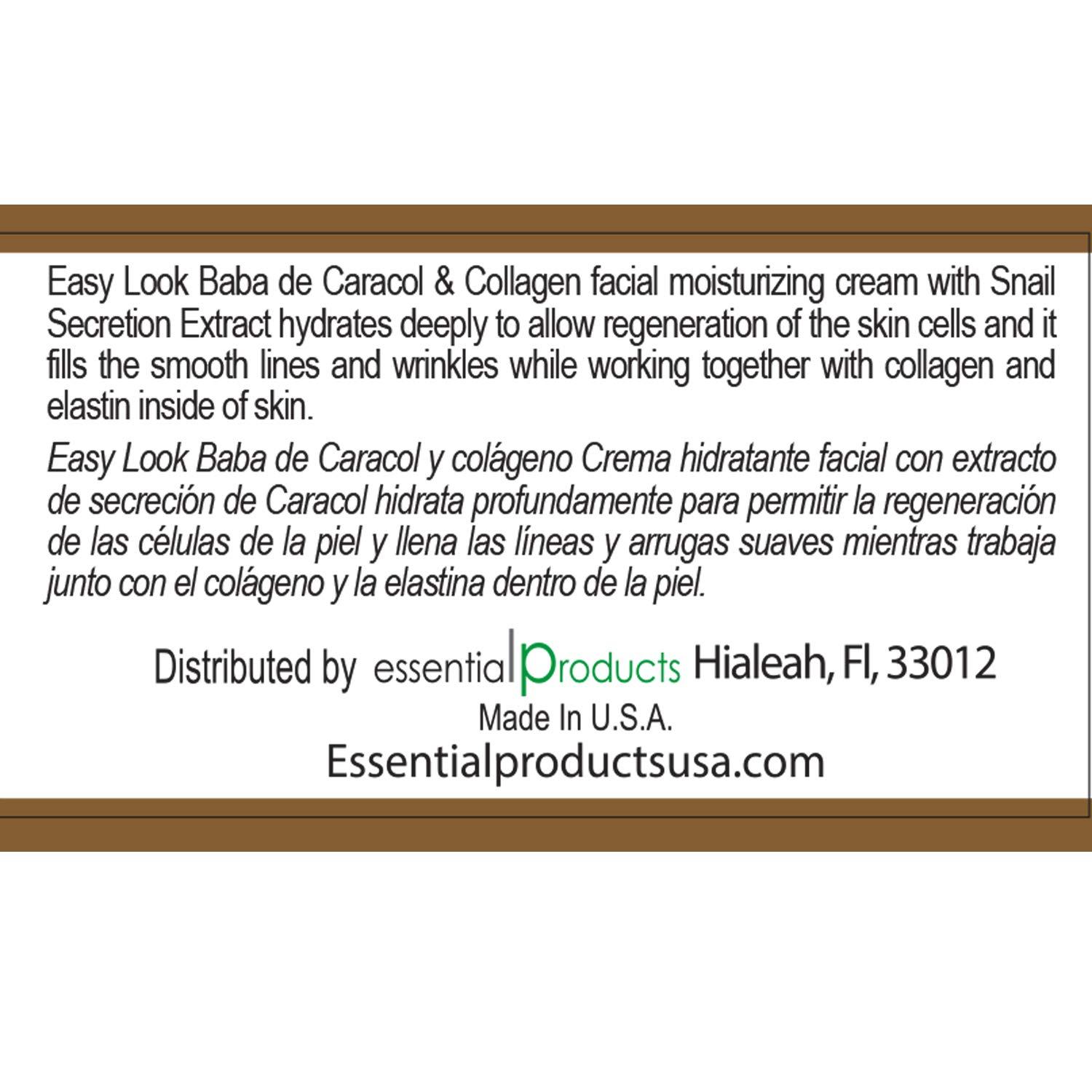 EASY LOOK Baba de Caracol Snail Cream With Collagen Regenerating & Firming Cream Crema Regenerante & Reafirmante (Pack of 3)