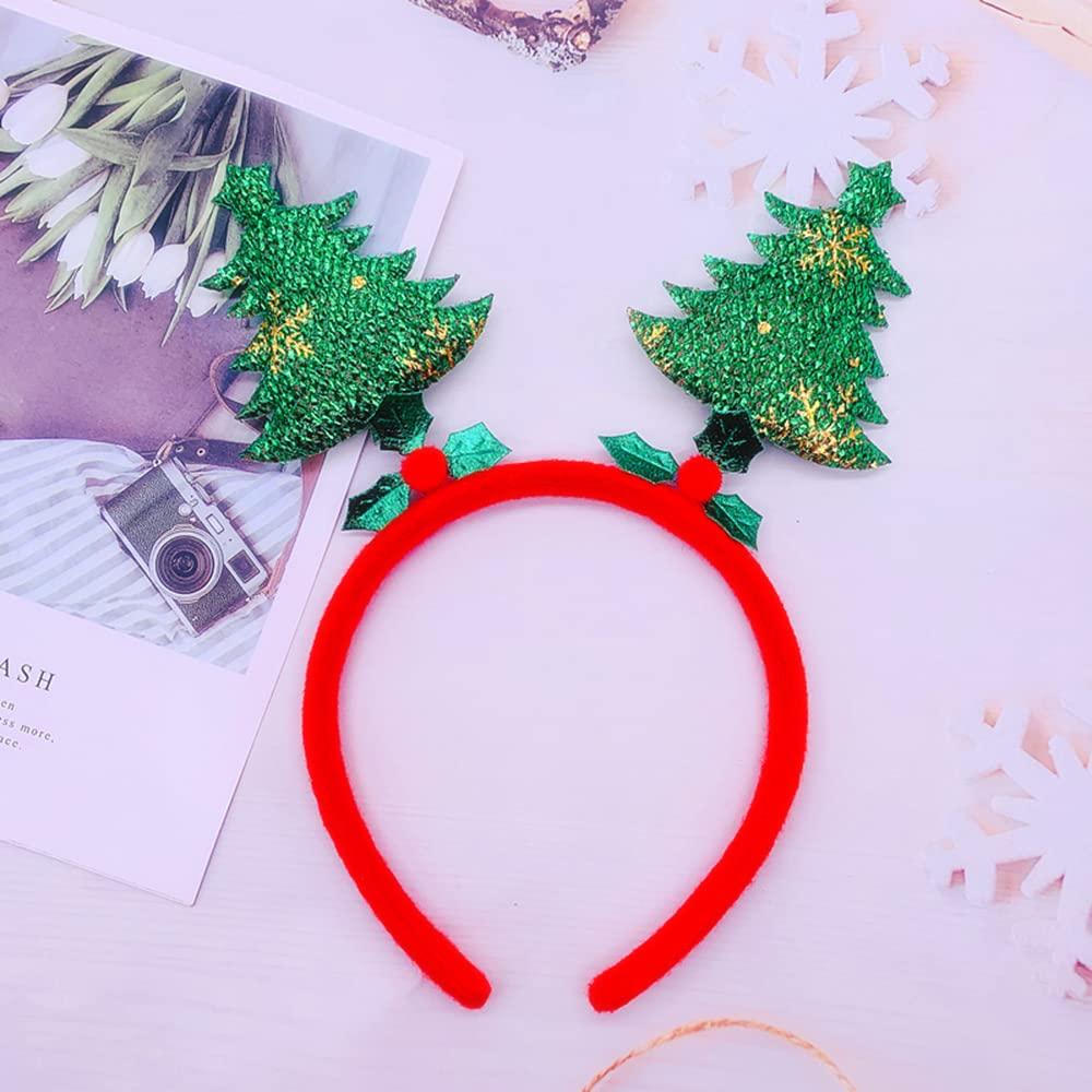 Kistreao Christmas Tree Headband Xmas Hairbands Green Shinny Glitter Tree Star Design Xmas Headdress Head Wear Gifts Christmas Hair Accessories for Women Girls Kids